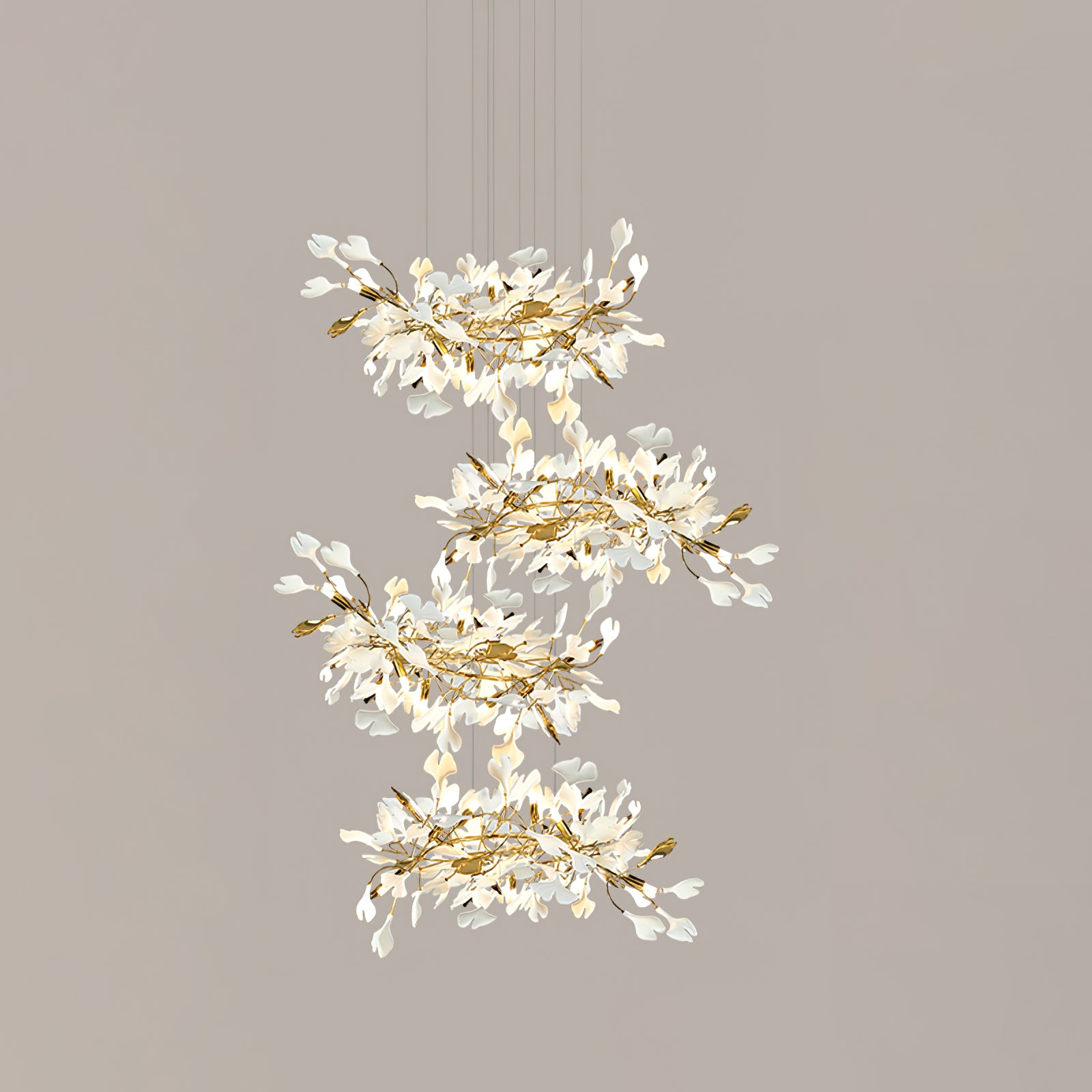 Elegant Ginkgo Leaf Chandelier - Handcrafted Brass Ceiling Light Fixture with Nature-Inspired Design for Dining Room, Living Room, or Bedroom Decor