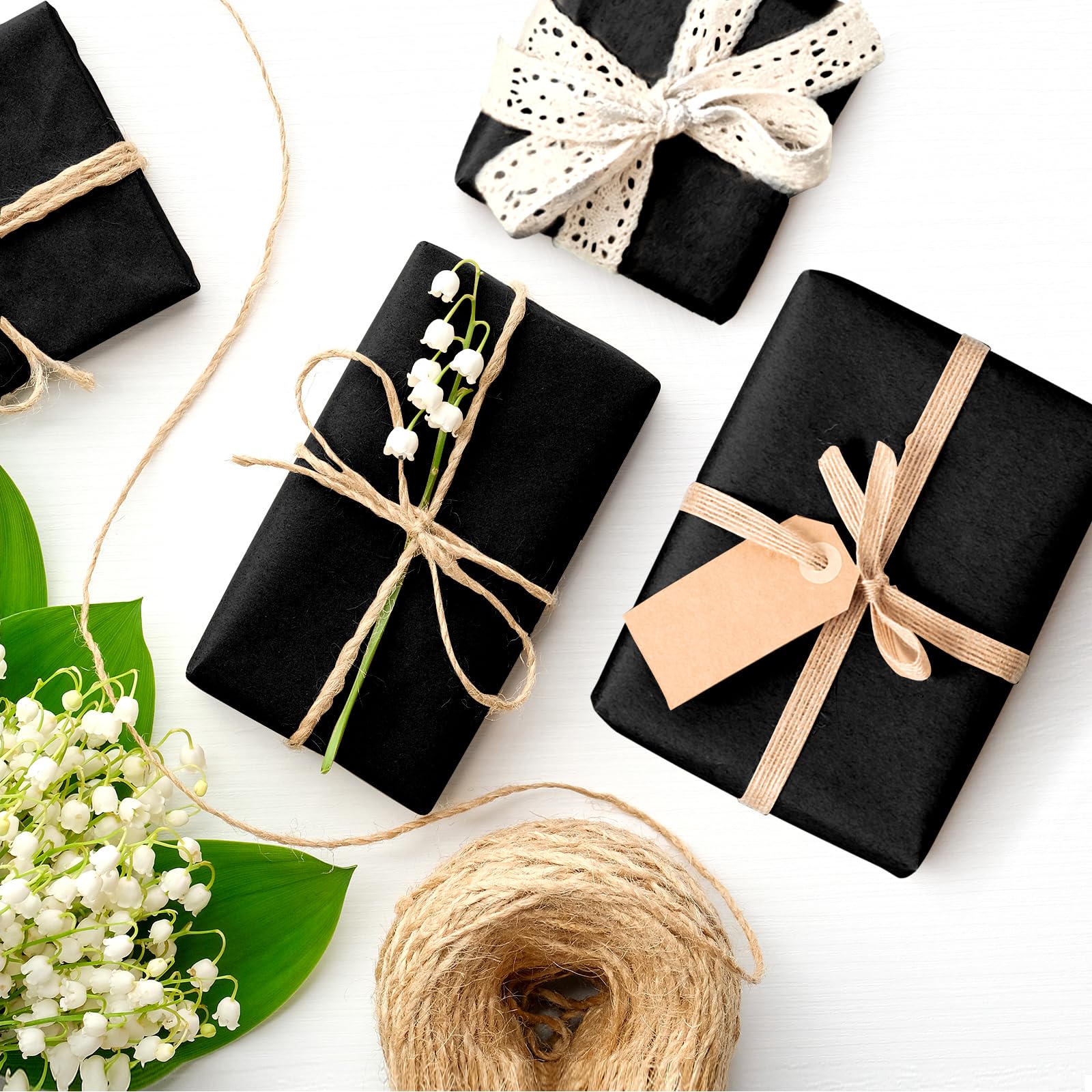 Premium 60-Sheet Black Tissue Paper Bulk Pack - 14x20 Inch Gift Wrapping Paper for Wedding, Birthday, Graduation Decorations | Art & Craft Supplies for Party, Holiday & DIY Projects