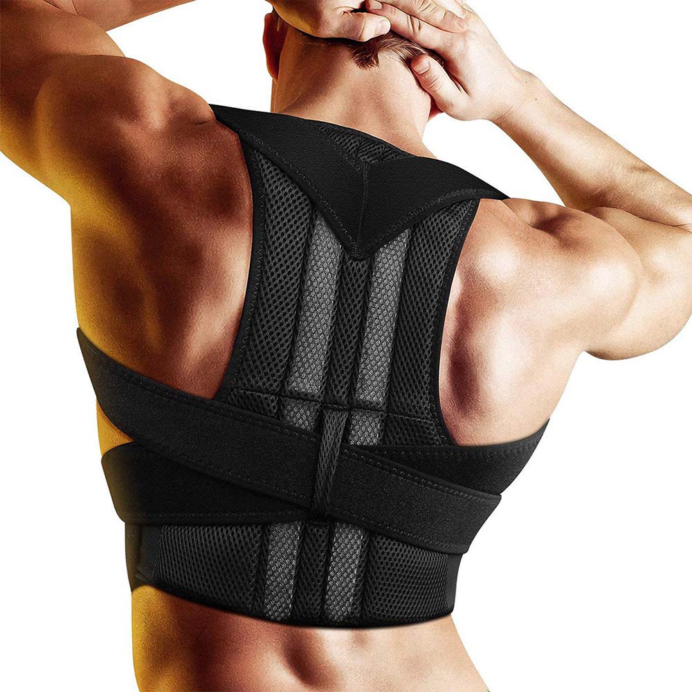Adjustable Back Brace Posture Corrector for Men & Women - Upper Back Support for Clavicle, Neck & Shoulder Pain Relief (Black, Medium) - Ideal for Office Work, Driving & Daily Posture Improvement