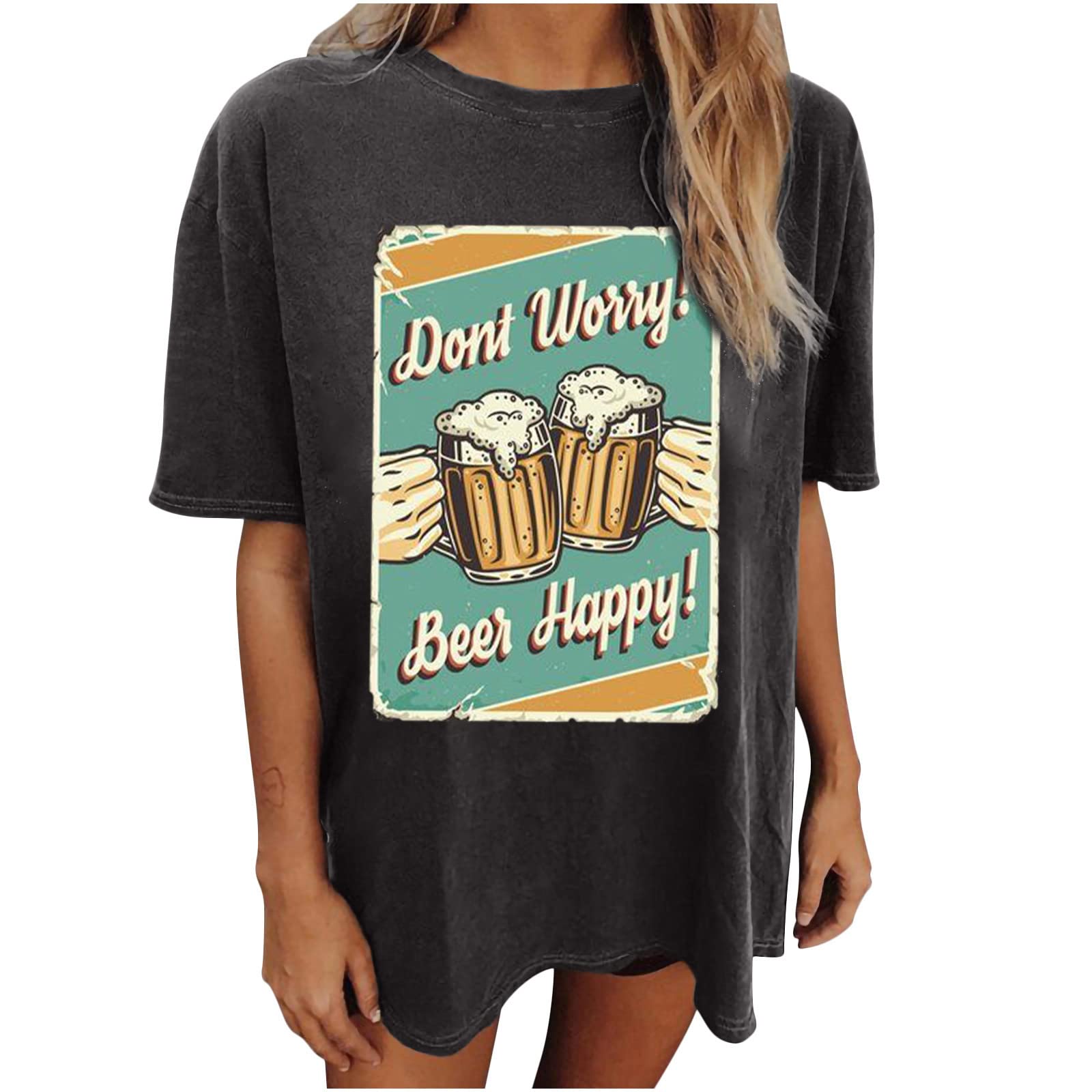 Women's Summer Oversized Graphic Tee - Round Neck Drop Shoulder Casual Loose Fit T-Shirt | Cute & Comfortable for Beach, Travel & Everyday Wear