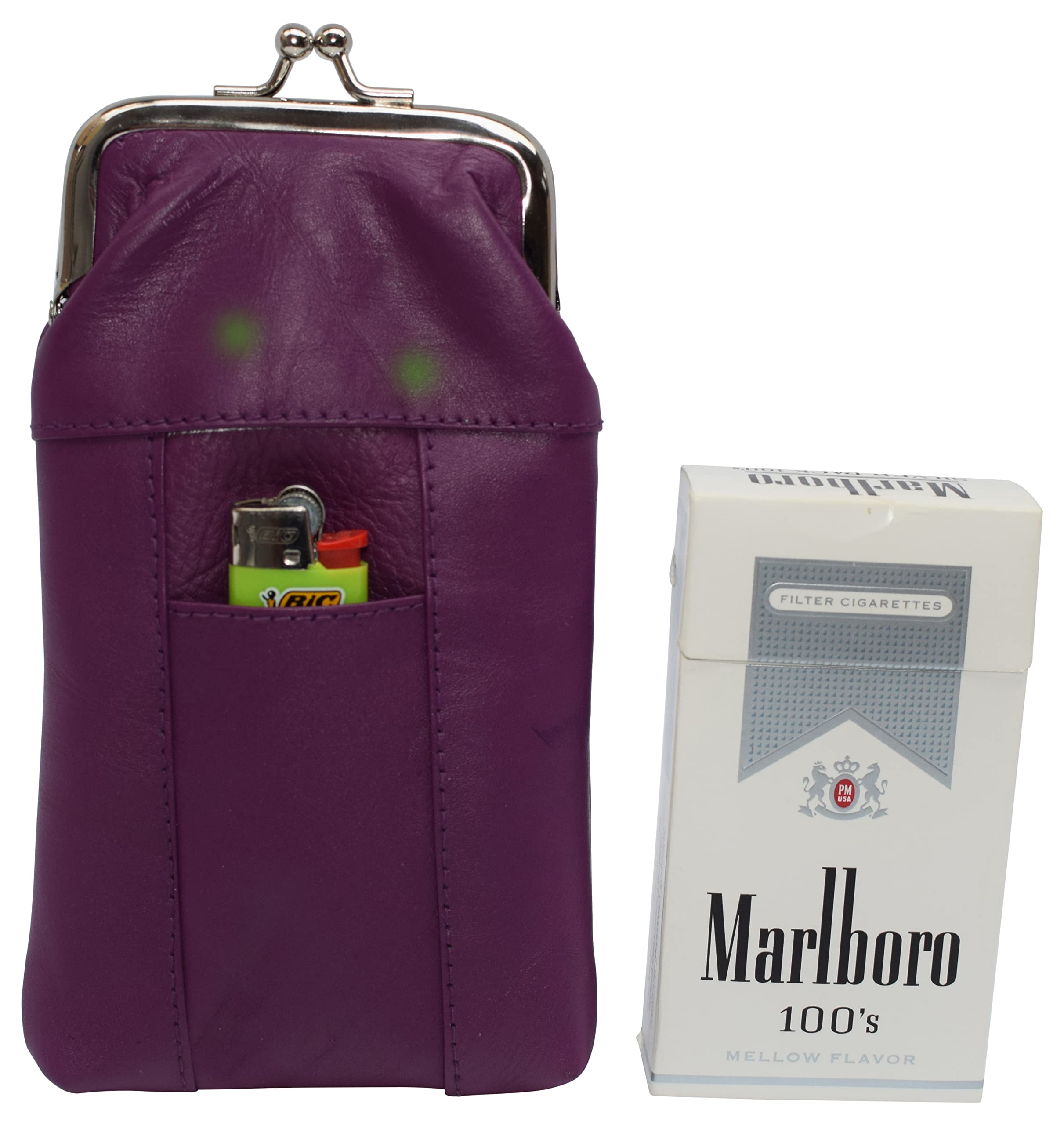 Genuine Leather Cigarette Case with Lighter Pouch - Purple by Marshal - Perfect for Travel, Parties & Everyday Use