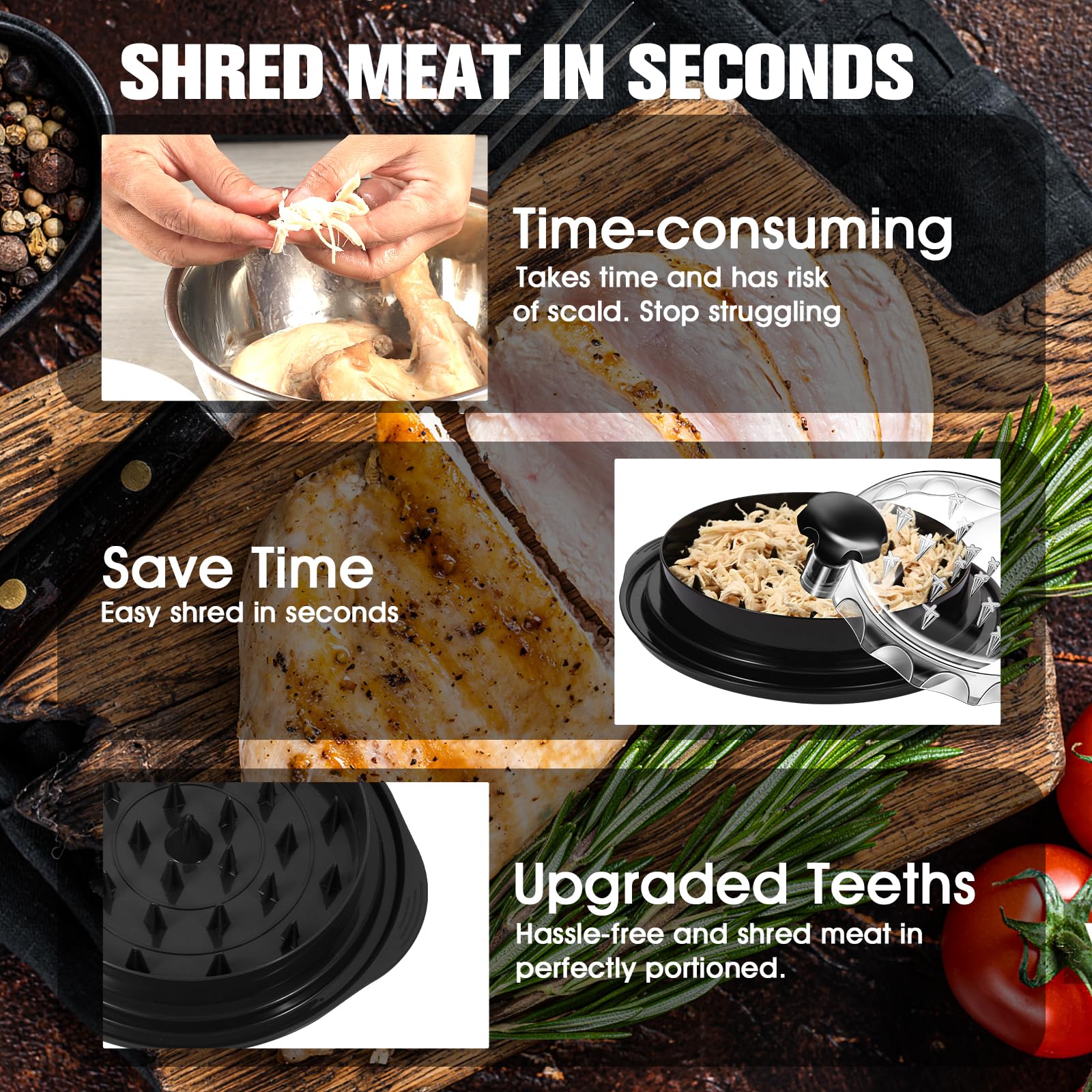 Premium Chicken Shredder Tool - Food-Grade Manual Meat Grinder with Ergonomic Anti-Slip Handle - Perfect for Shredding Chicken Breast, Poultry, Meat & Vegetables - Dishwasher Safe & BPA Free - Ideal for Meal Prep, BBQ, and Healthy Cooking