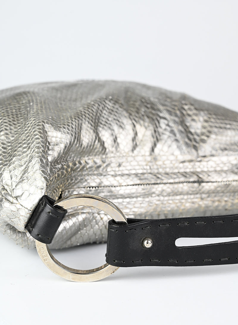 Fendi Silver Leather Handbag for Women | Luxury Designer Shoulder Bag | Perfect for Work, Evening Events & Travel