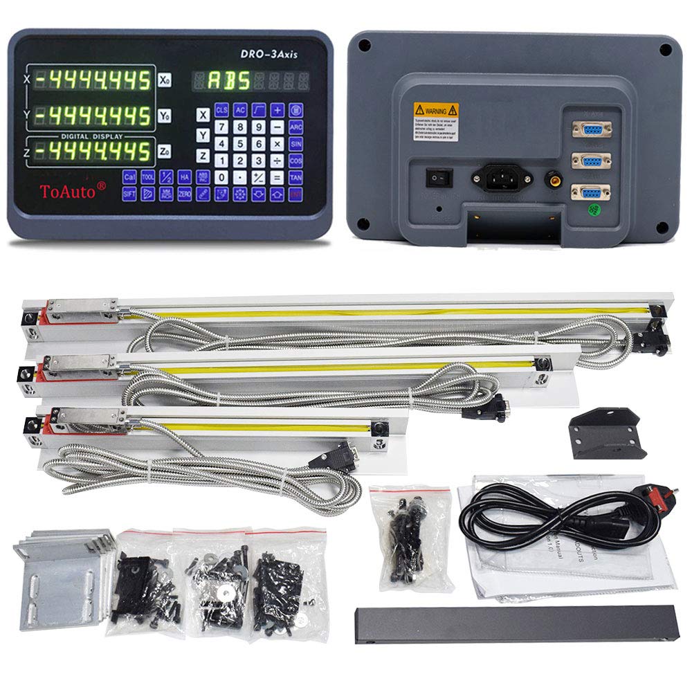 3 Axis DRO Digital Readout Display with 3pc Glass Linear Scale (150mm+300mm+600mm) for CNC Milling & Lathe Machines | Precision Measurement for Metalworking & Woodworking Projects