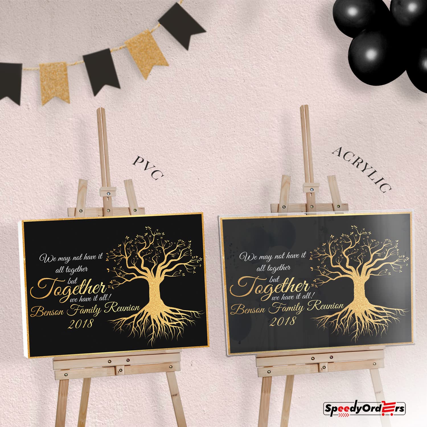 Personalized Family Tree Reunion Sign - Custom Welcome Banner for Family Gatherings - Black & Gold Acrylic Decor - Perfect for Reunions, Weddings & Home Decor