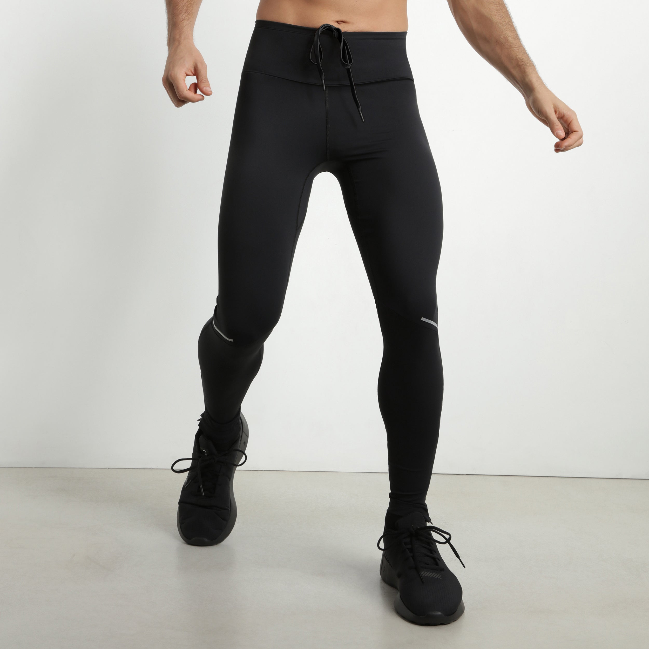 Adjustable Men's Sports Leggings in Black Microfiber - Breathable & Stretchy for Running, Gym & Workouts | Dim Move