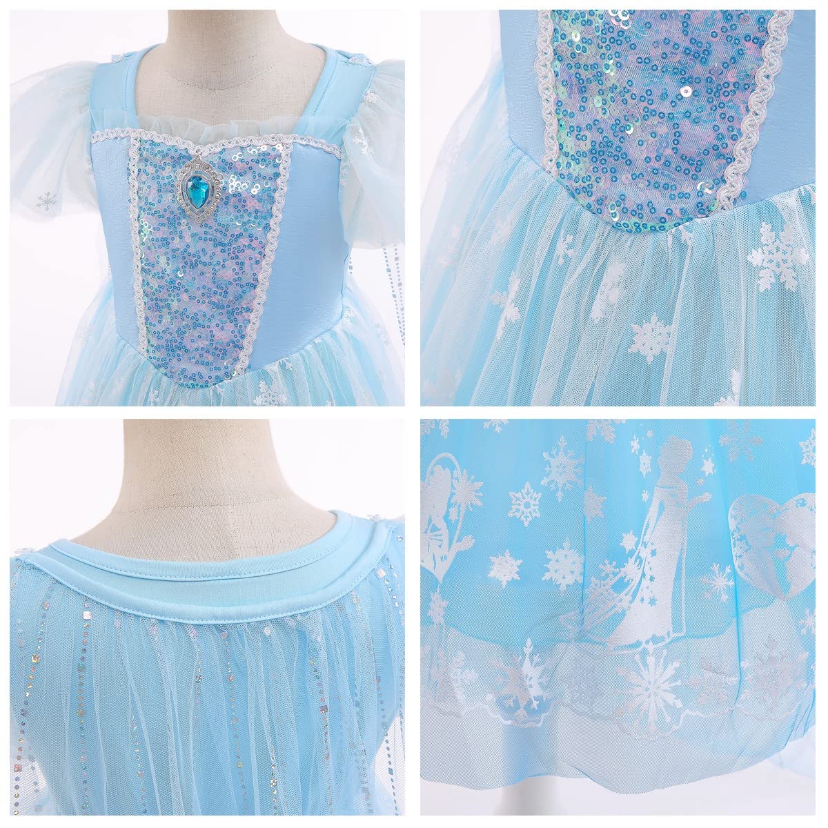 Frozen Elsa Costume for Girls - Sparkling Sequins Princess Dress for Halloween, Christmas, Birthday Party & Cosplay | Disney Inspired Fancy Gown for Kids Dress Up & Special Occasions