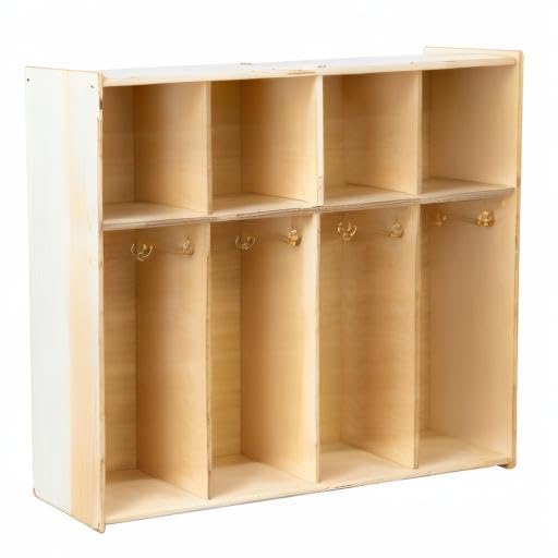 Montessori 4-Section Cubby Coat Rack with Hooks - Kids Backpack Hanger & School Locker Organizer - Storage Shelf for Daycare, Classroom, Nursery & Mudroom Organization
