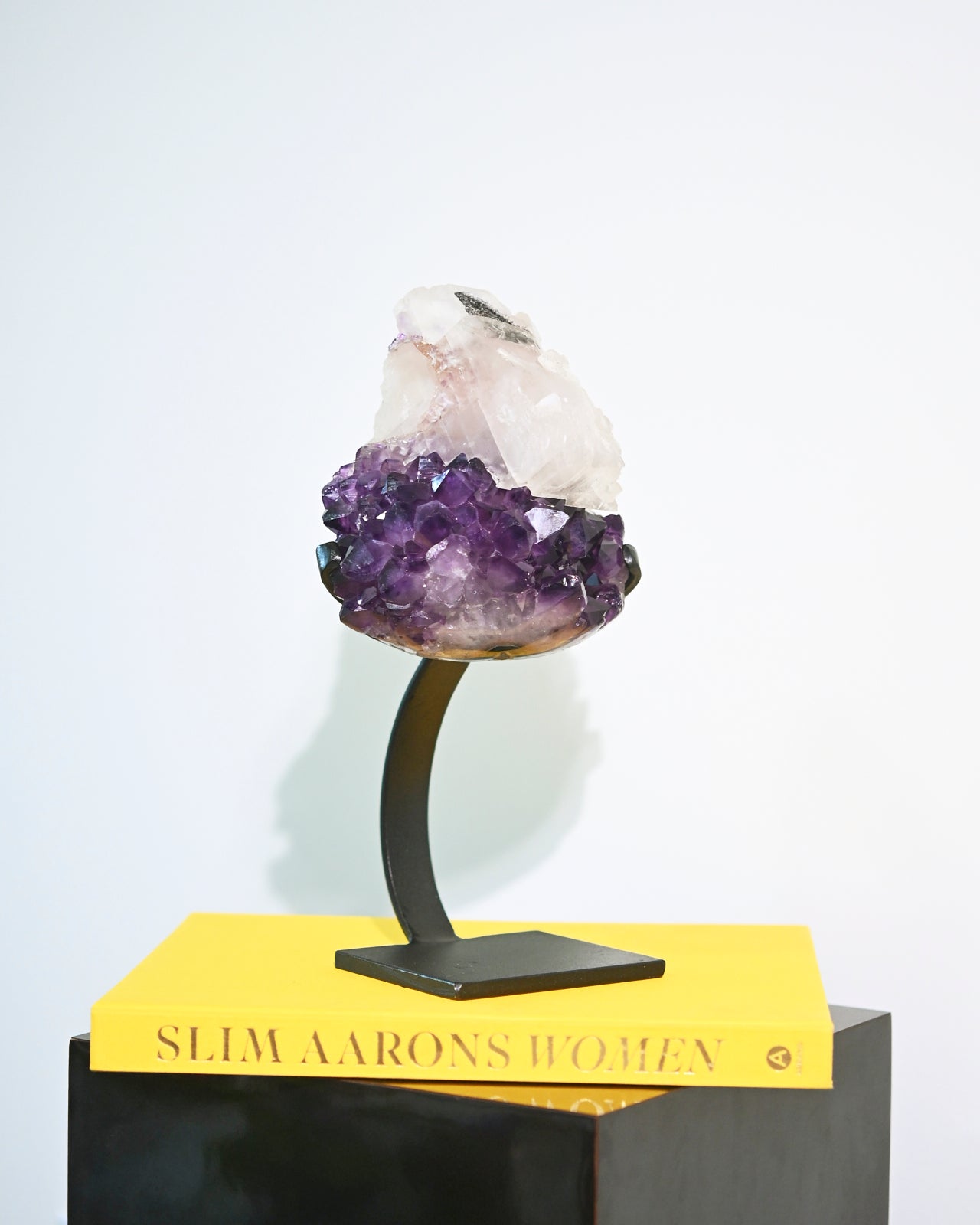 Natural Amethyst Calcite Goethite Geode on Stand - 8lbs Large Crystal Cluster for Home Decor, Meditation & Healing