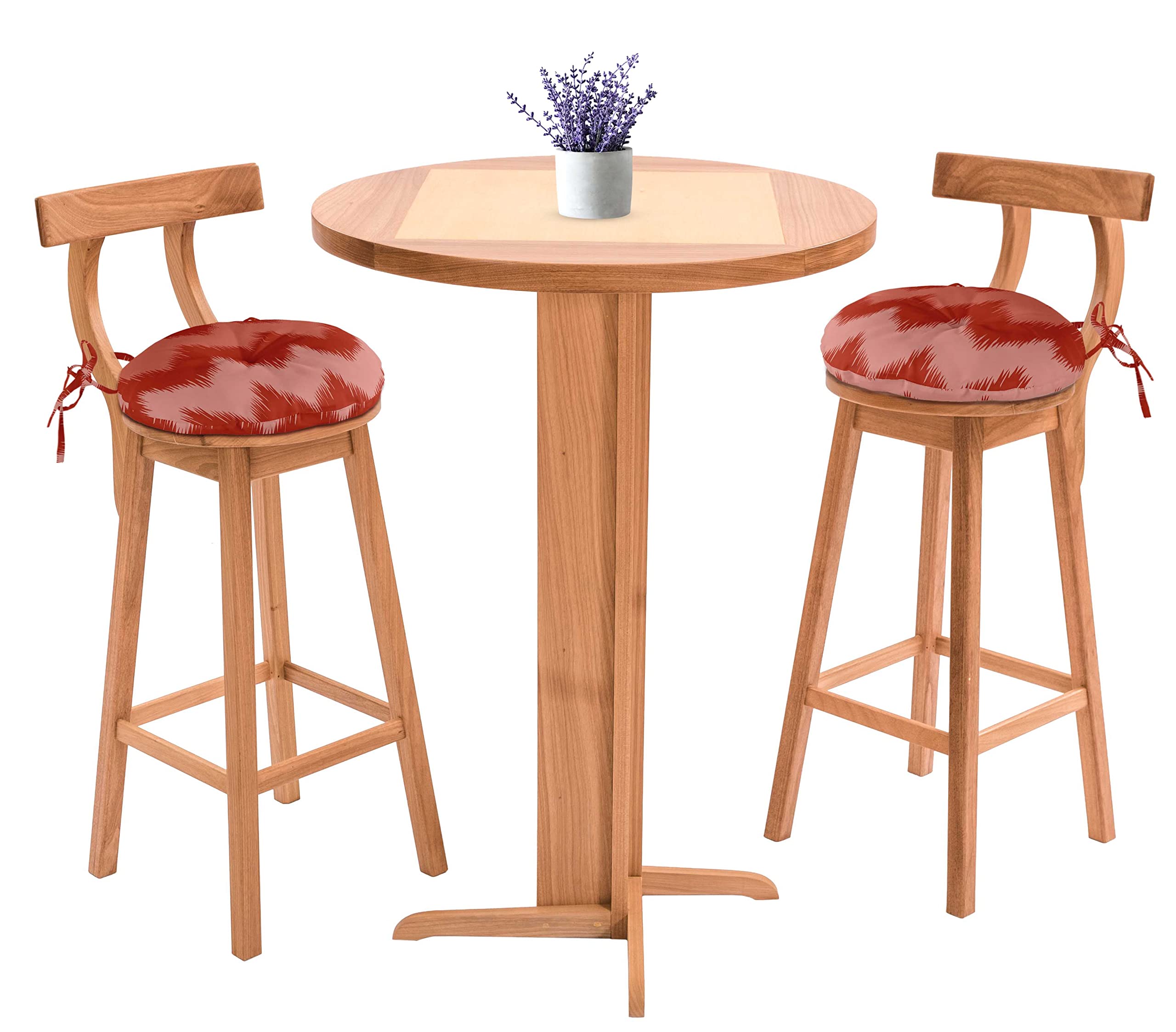 Waterproof 15-Inch Round Bistro Chair Cushions Set of 2 - Indoor/Outdoor Block Print Seat Pads for Patio, Garden, Restaurant & Office (Red)