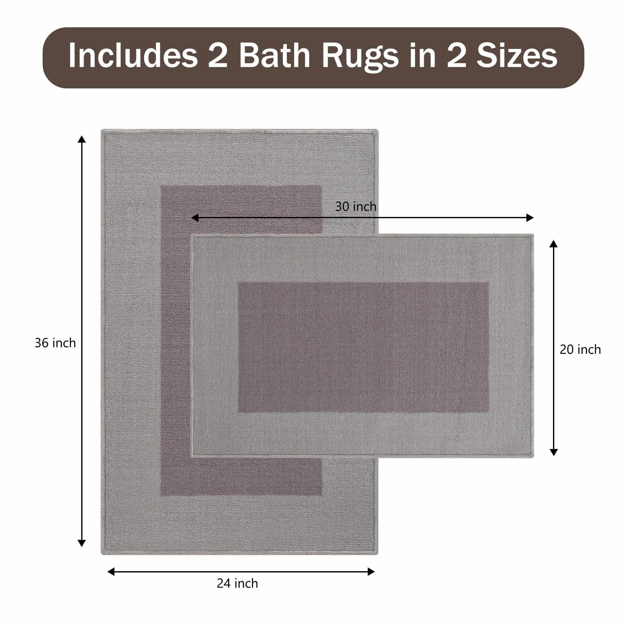 Premium Non-Slip Bath Rug Set - Super Absorbent, Machine Washable, Soft Memory Foam - Perfect for Bathroom, Shower, Spa & Home Decor (Troy Collection)