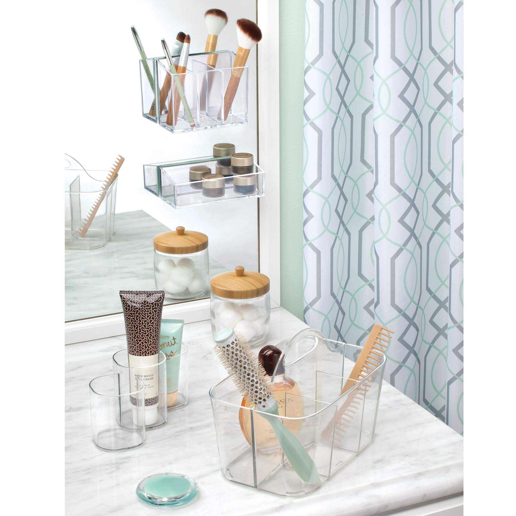 iDesign Clarity Collection Clear Acrylic Vanity Organizer - 3-Tier Cosmetic Storage Cabinet for Makeup Brushes & Skincare (8.2