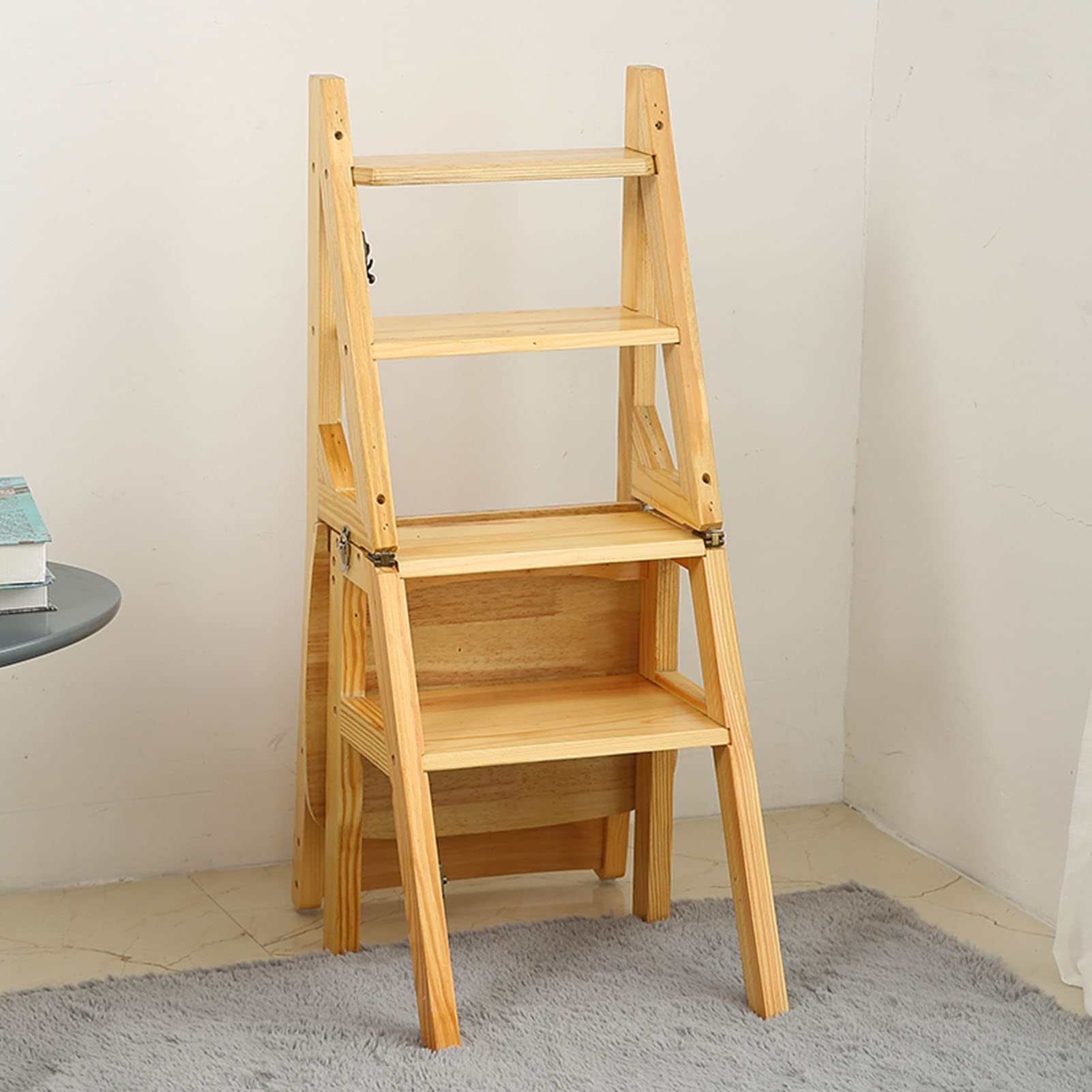 XHALERY Foldable Wooden Step Stool Ladder - Multi-Purpose Folding Step Stool for Home, Library, Shoe Rack, Flower Stand | Perfect for Bedroom, Kitchen, Garage & DIY Projects