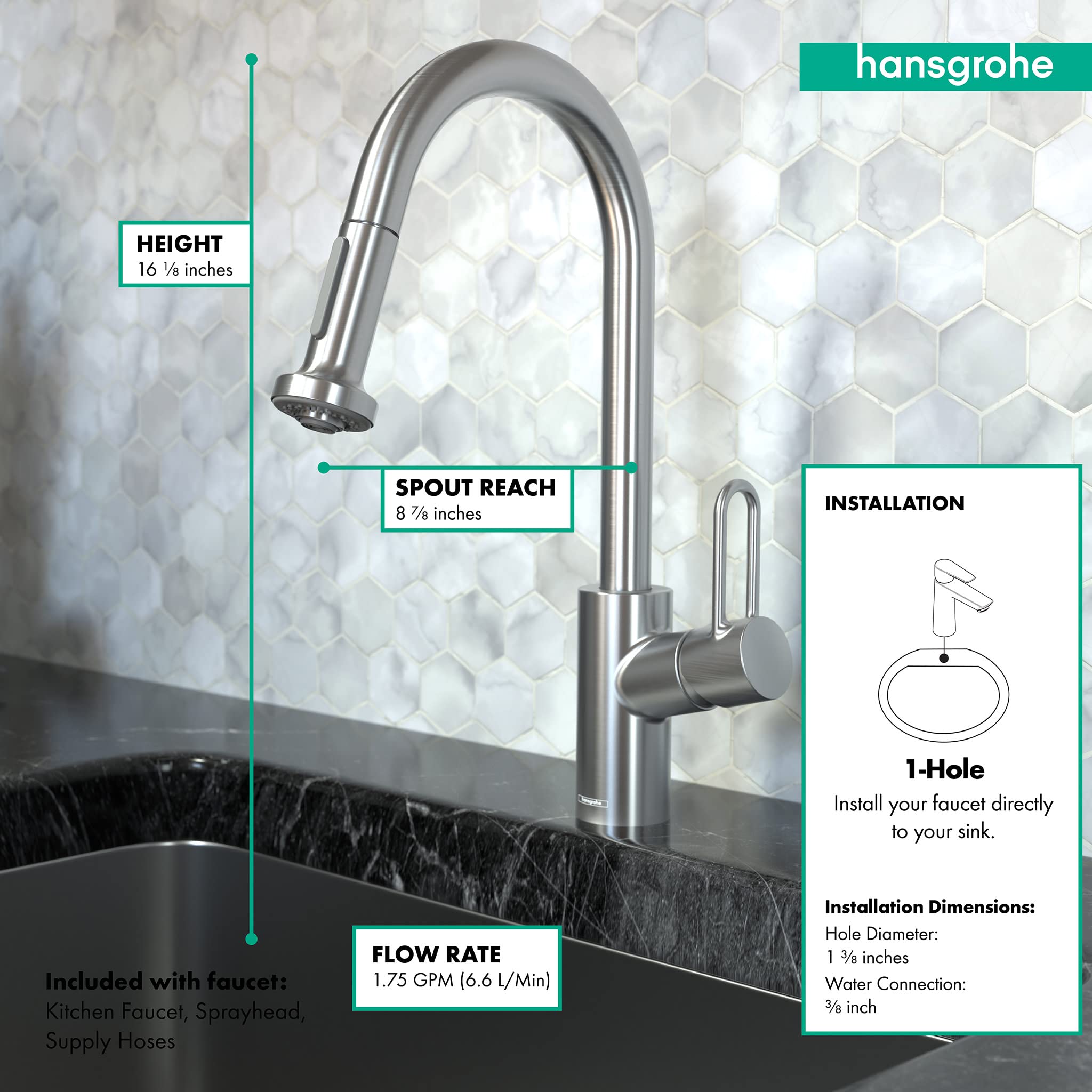 Hansgrohe 4702805 Talis Loop Kitchen Faucet - Stainless Steel Optic Finish, High Arc Pull-Down Sprayer for Modern Kitchens | Perfect for Washing Dishes, Filling Pots & Daily Cooking Tasks