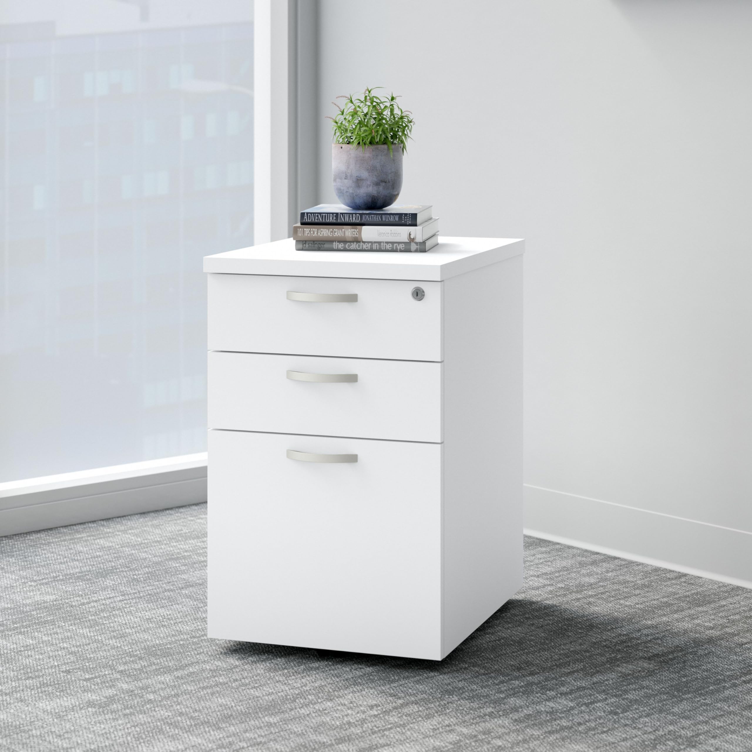 Bush Business Furniture 3-Drawer Rolling File Cabinet - Mocha Cherry Mobile Storage for Home & Office - Organize Documents & Files Efficiently - Perfect for Small Spaces & Professional Workspaces