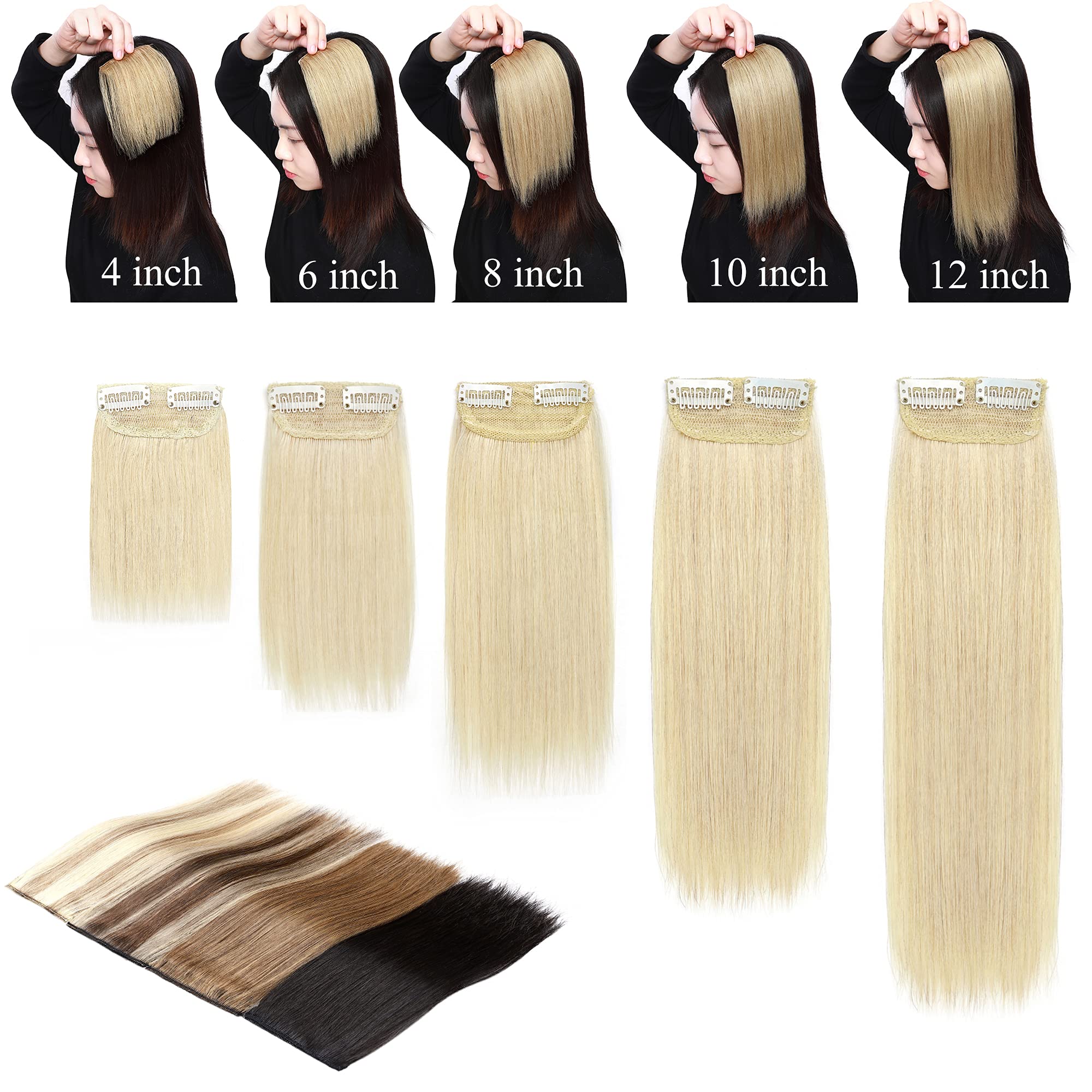 SEGO 2 Pcs Clip-in Human Hair Extensions 10 Inch Short Real Human Hair Toppers for Women with Thinning Hair - Adds Volume & Natural Look (#12P613 Golden Brown & Bleach Blonde) | Perfect for Daily Wear, Parties & Special Occasions