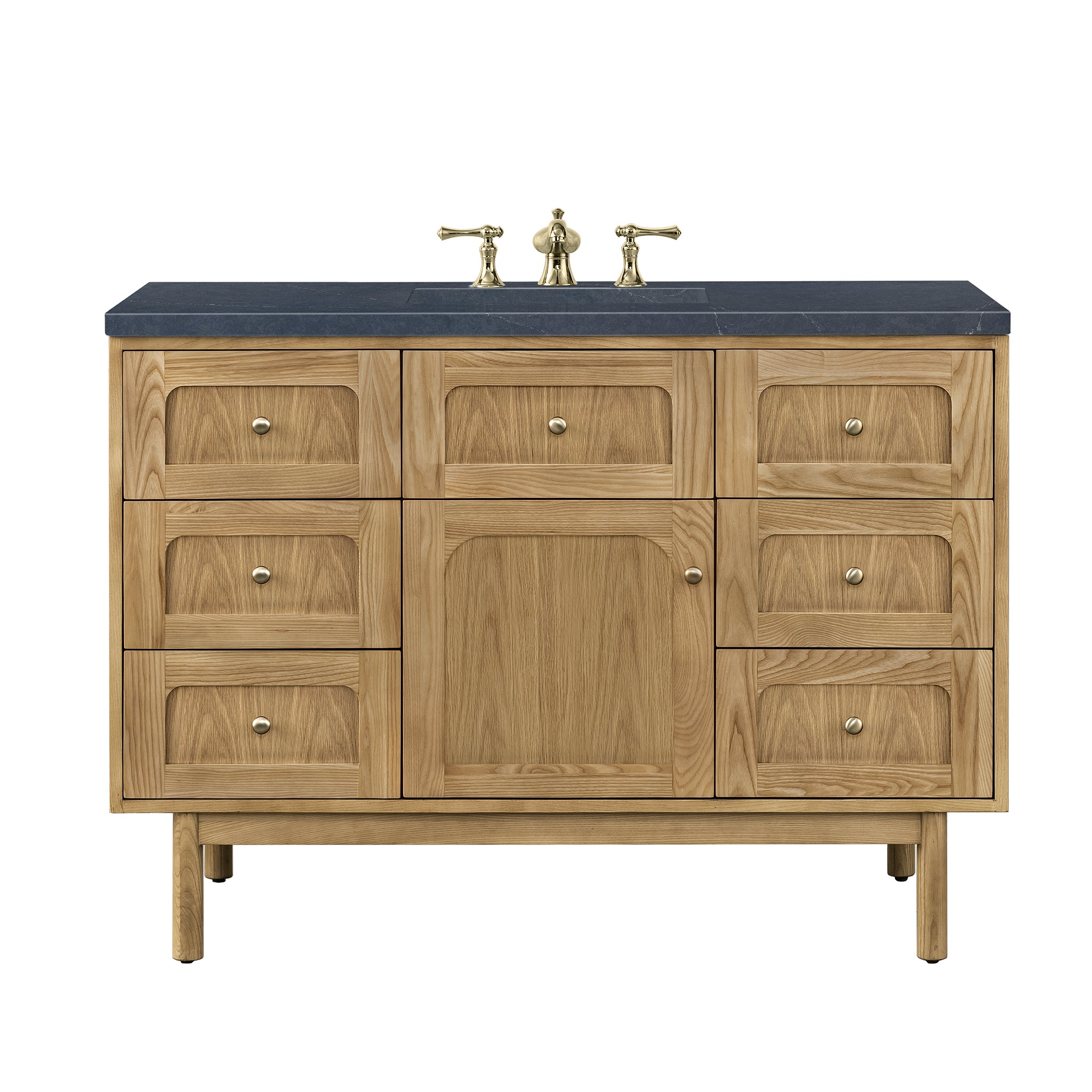 Laurent 48 Inch Single Bathroom Vanity with Light Natural Oak Finish & 3CM Charcoal Soapstone Top - Perfect for Modern Master Bathrooms and Powder Rooms