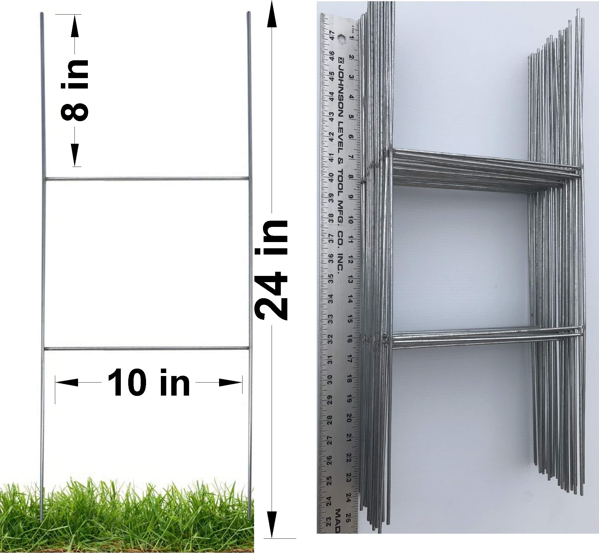 100 Pack Heavy Duty Metal Yard Sign Stakes - 10x24 Inch Galvanized H-Frame Wire Stakes (9 Gauge) for 4mm/5mm Corrugated Signs | Weatherproof Sign Holders for Political Campaigns, Real Estate, Business Advertising & Event Signage | Fast Same Day UPS Shipping