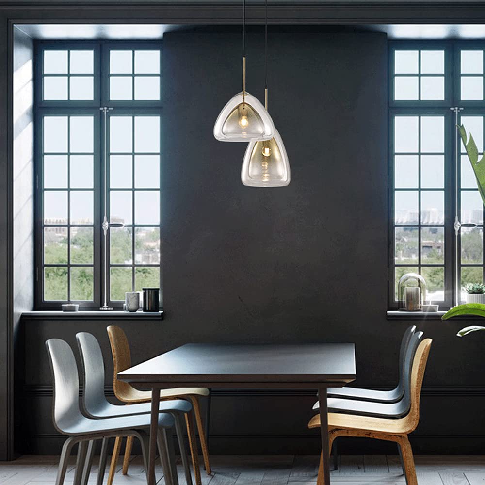 Modern Glass Pendant Light - Minimalist Double Layer Ceiling Lamp with Gradient Gold Finish | Stylish Lighting for Living Room, Bedroom, Office & Dining Area