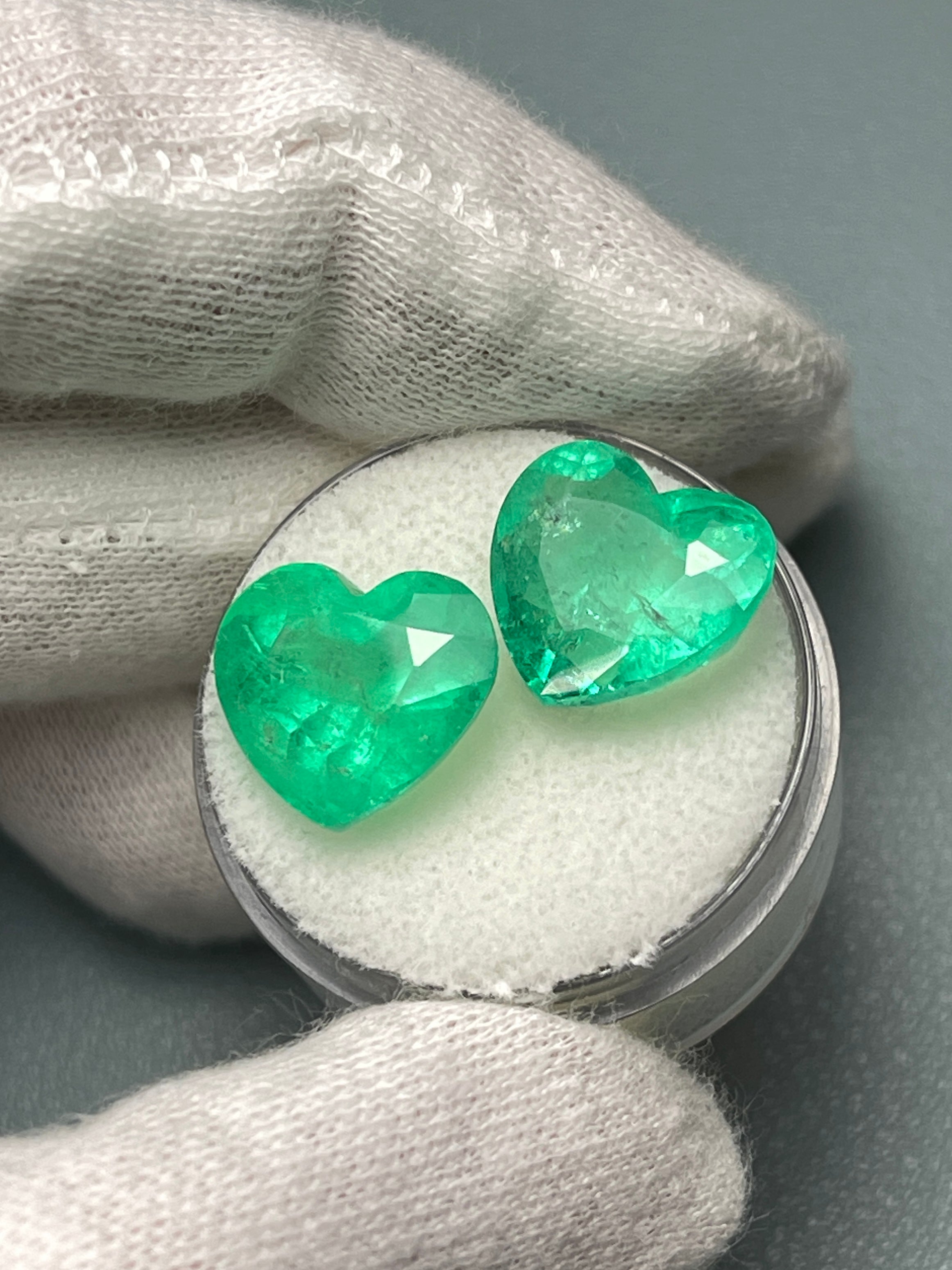 12x13.5mm Large 14.61tcw Matching Emerald Hearts - Natural Colombian Yellowish Green Emeralds for Jewelry Making, Engagement Rings & Luxury Gifts