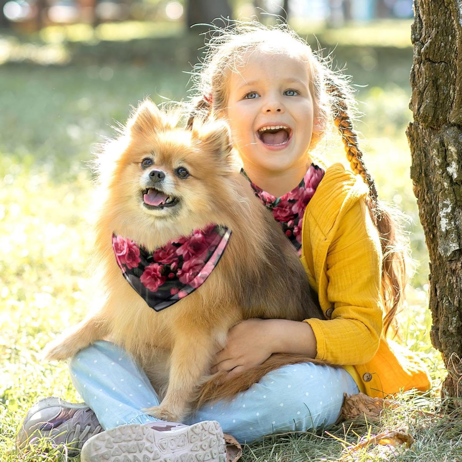 2-Piece Dog Bandanas with Vase and Pink Flowers Pattern - Pet Wedding Photo Props, Square Bibs & Scarf Accessories for Dogs - Perfect for Pet Weddings, Photo Shoots & Special Occasions