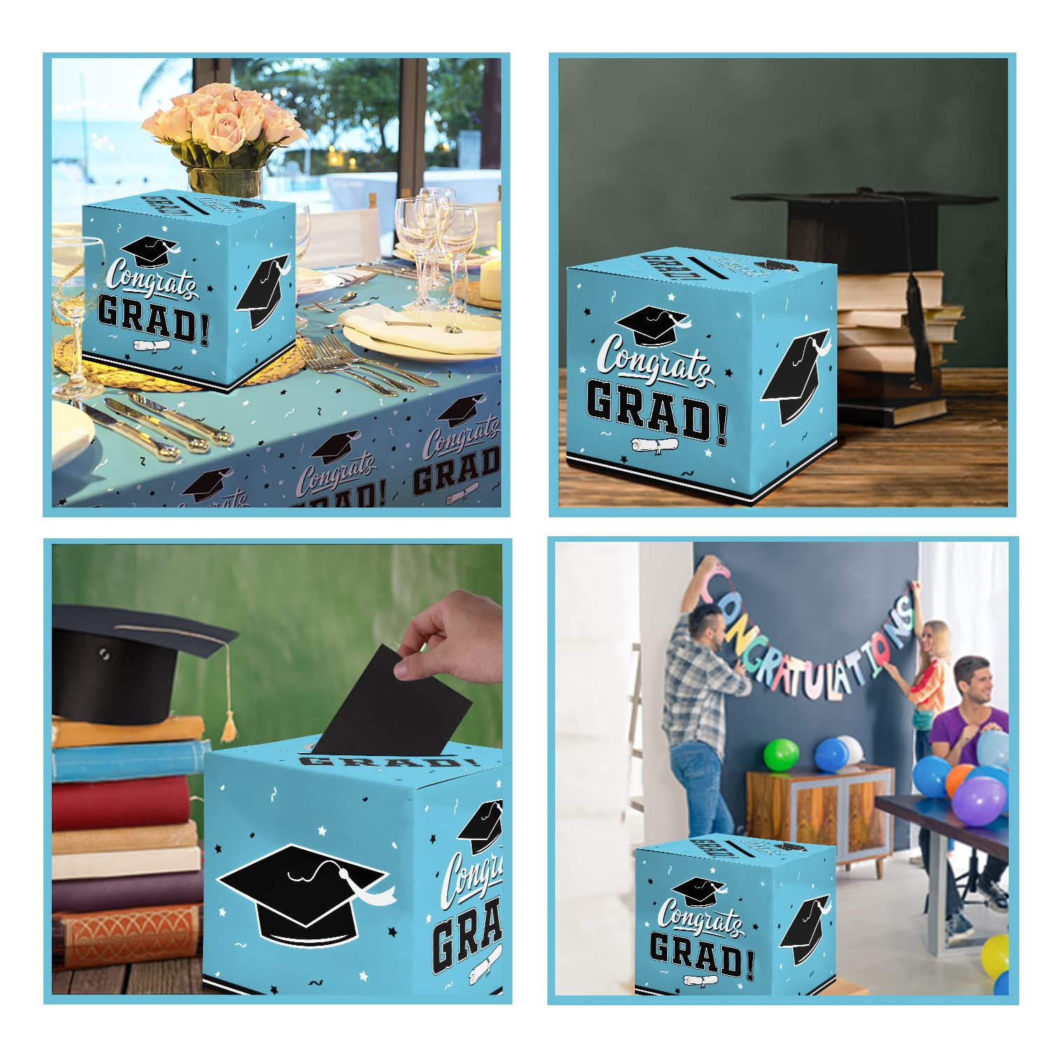 Gatherfun Graduation Party Decorations Set - Graduation Gift Box, Card Holder & Party Favors in Sky Blue | Perfect for Graduation Ceremonies, School Parties & Celebration Decorations