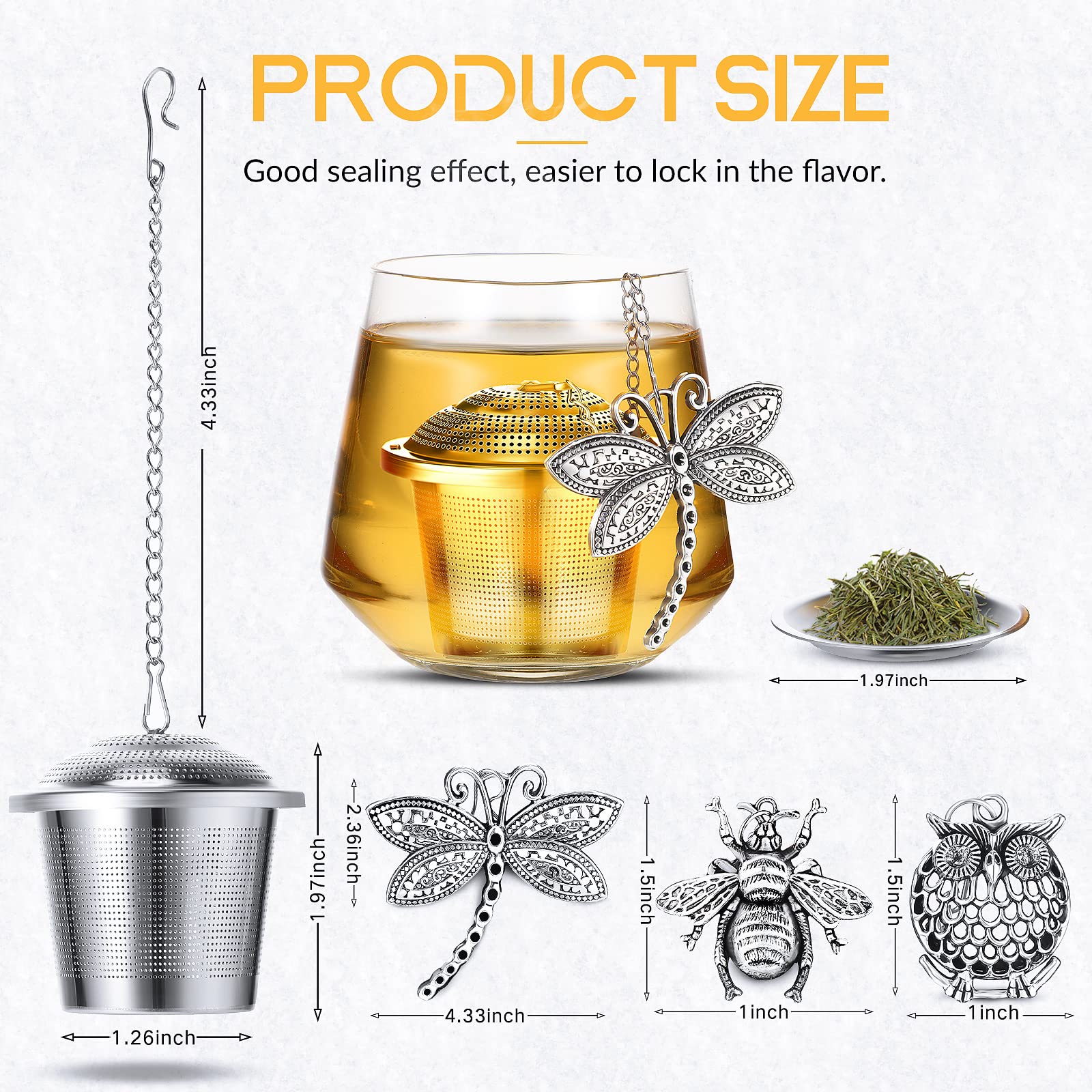 Premium 3-Piece Stainless Steel Loose Leaf Tea Infuser Set with Drip Trays & Hanging Pendant - Fine Mesh Tea Ball Strainer for Perfect Brewing - Ideal for Home, Office & Travel (Insect Design)