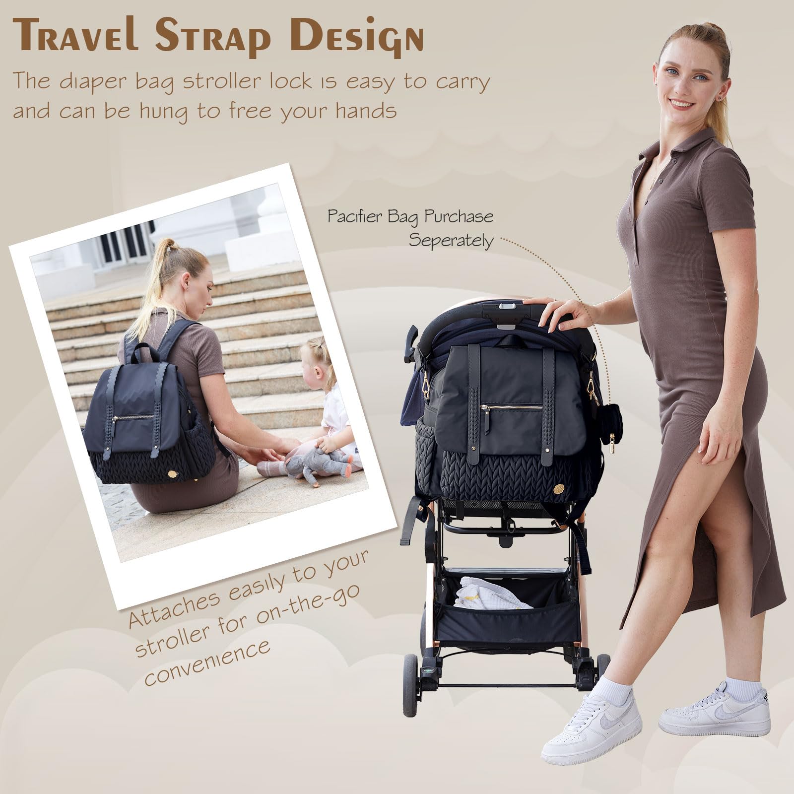 **SEWBOO Large Waterproof Diaper Backpack - Convertible Travel Baby Bag for Moms & Girls, Spacious & Stylish for Daycare, Travel, and On-the-Go Parenting**