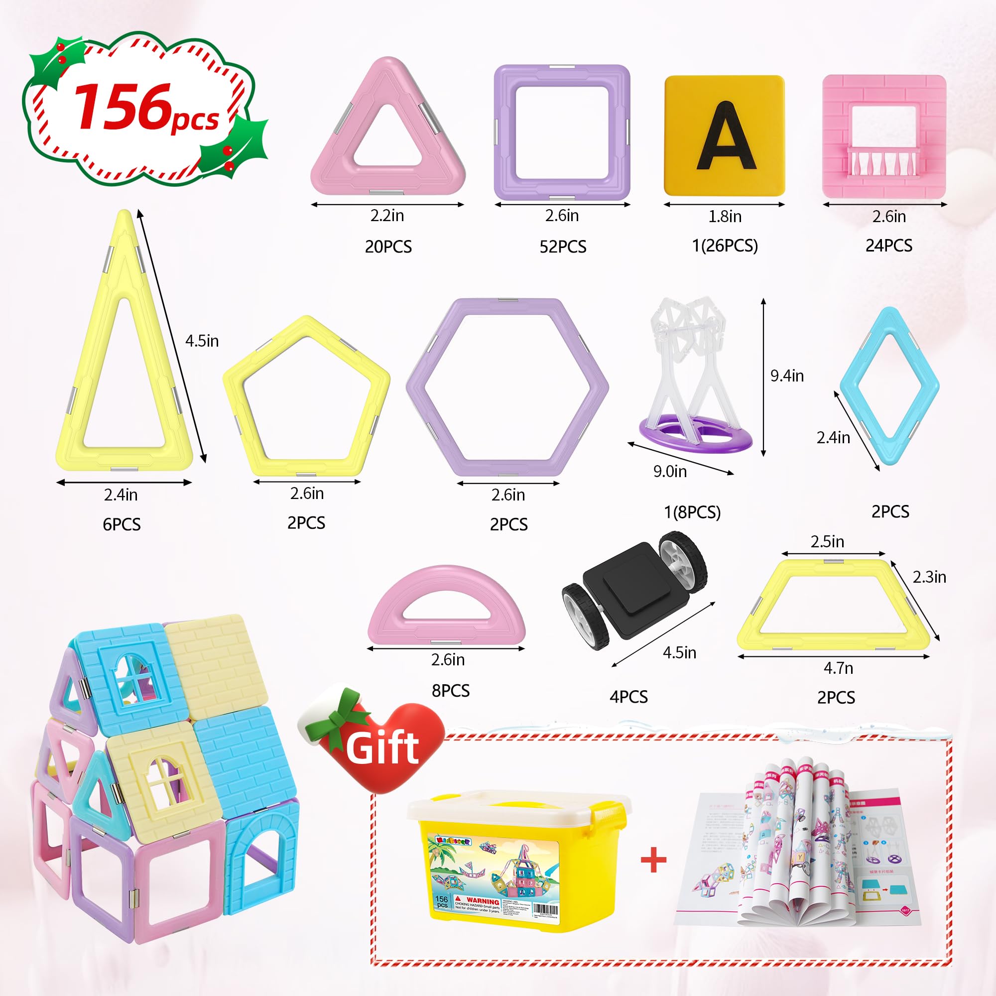 MAGBLOCK 156Pcs Magnetic Tiles Building Set with 2 Cars - STEM Educational Toys for Boys & Girls Ages 3+, Creative Magnet Blocks for Kids - Perfect for Preschool Learning, Birthday Gifts & Indoor Playtime
