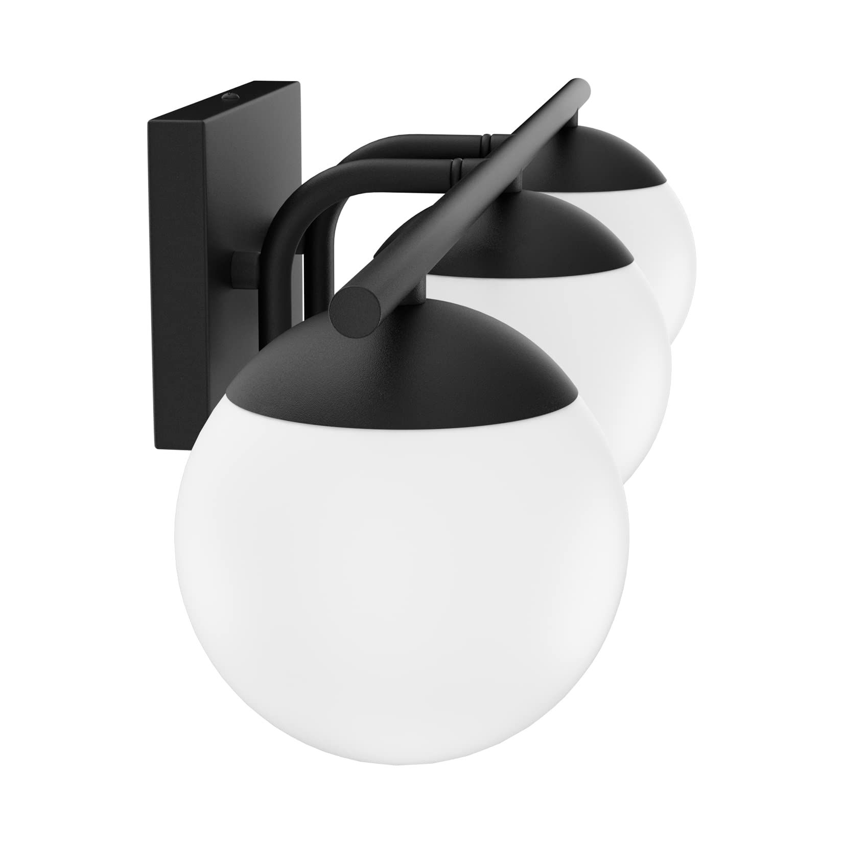 Ralbay Matte Black Bathroom Vanity Light Fixture - 3-Light Mid Century Modern Wall Sconce with Milky Glass Shades for Bathroom, Powder Room & Dressing Room Lighting