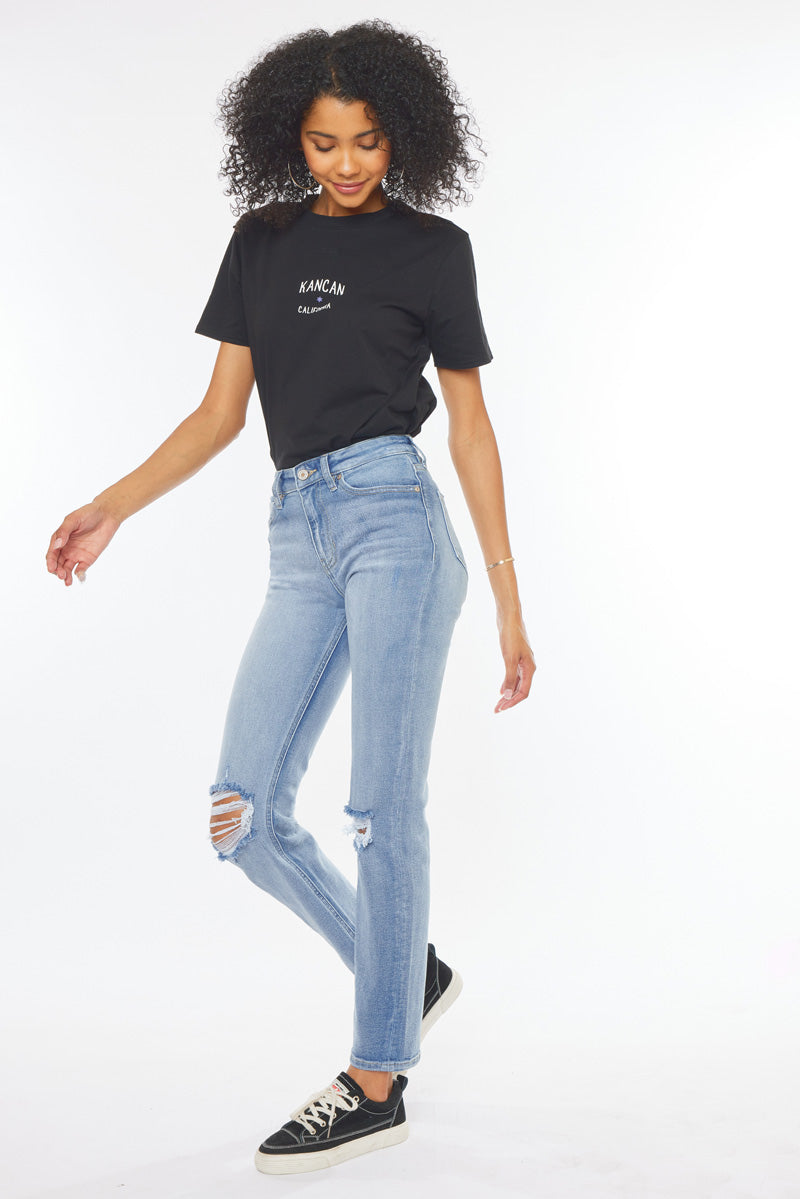 Sultana High Rise Slim Straight Leg Jeans for Women - Stretchy Denim Pants, Comfortable & Flattering Fit - Perfect for Casual Wear, Office & Date Nights