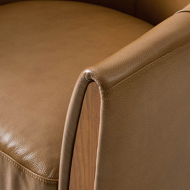Clara Genuine Leather Swivel Barrel Chair with Solid Wood Base - Stylish Home Office & Living Room Accent Chair for Comfortable Seating