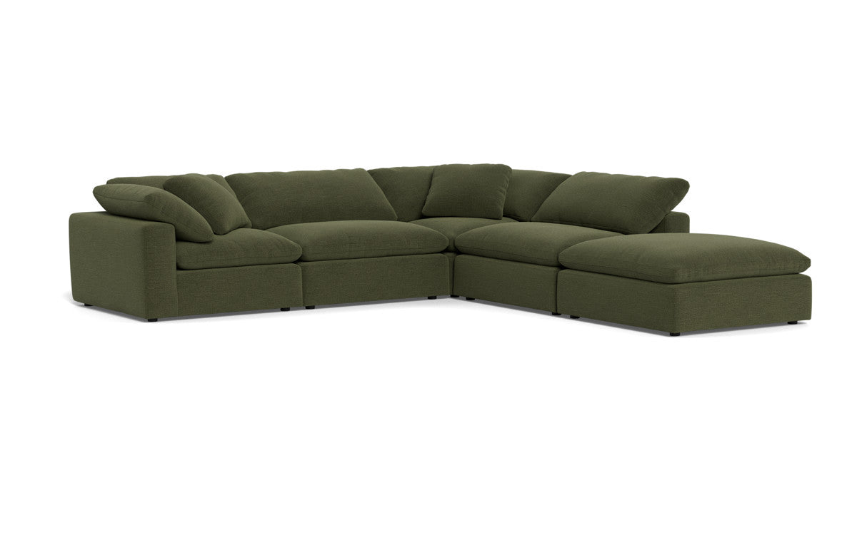 Fluffy 4-Piece Sectional Sofa with Ottoman - Modern L-Shaped Couch Set for Living Room, Family Room & Apartment - Soft Fabric Upholstery, Comfortable Seating for Relaxing & Entertaining