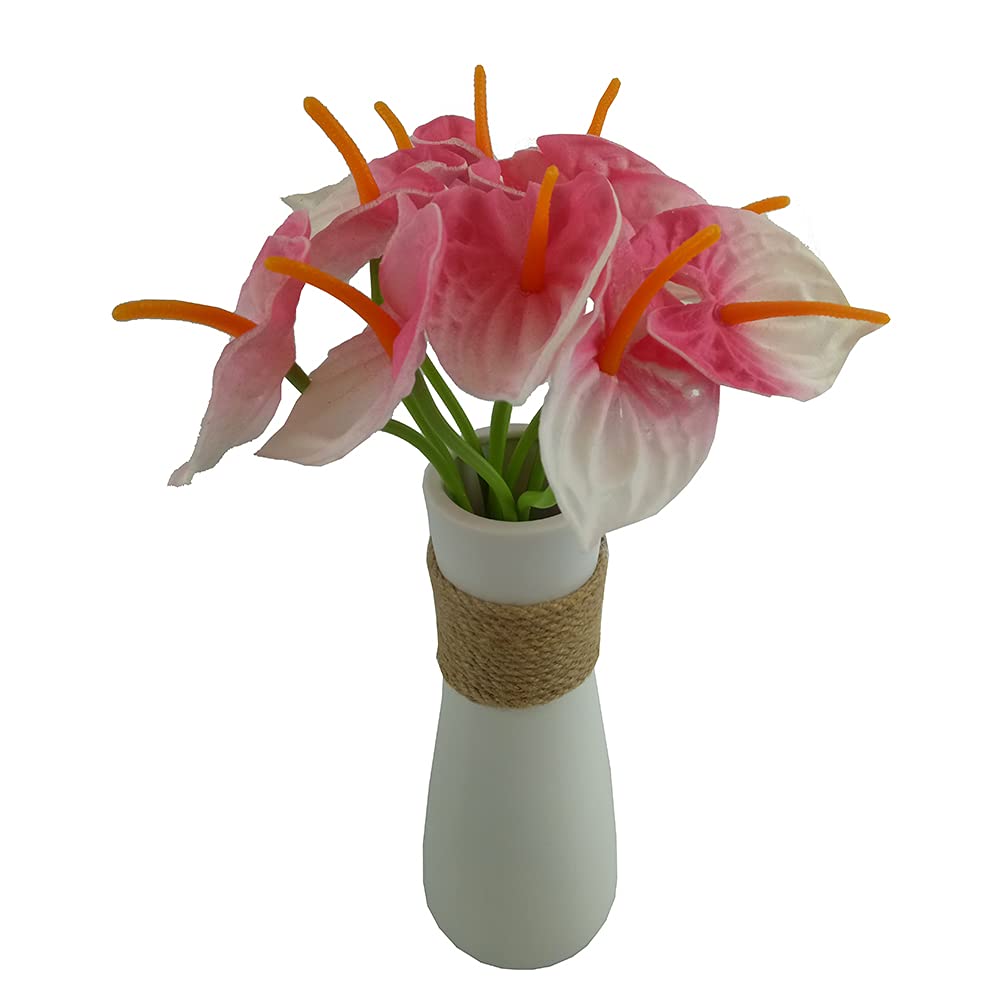 10Pcs Pink Artificial Anthurium Fake Flowers - Lifelike Home Decor for Indoor Living Room, Dining Room, Wedding & Bridal Bouquet - Perfect for Centerpieces, Table Arrangements & Party Decorations