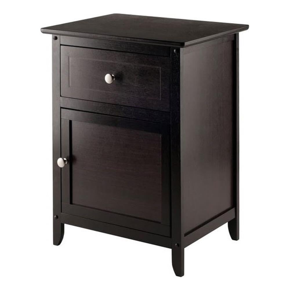 Pemberly Row Modern 1-Drawer Wooden End Table Nightstand with Cabinet in Espresso - Stylish Bedside Table for Small Spaces, Living Room Accent, or Apartment Decor