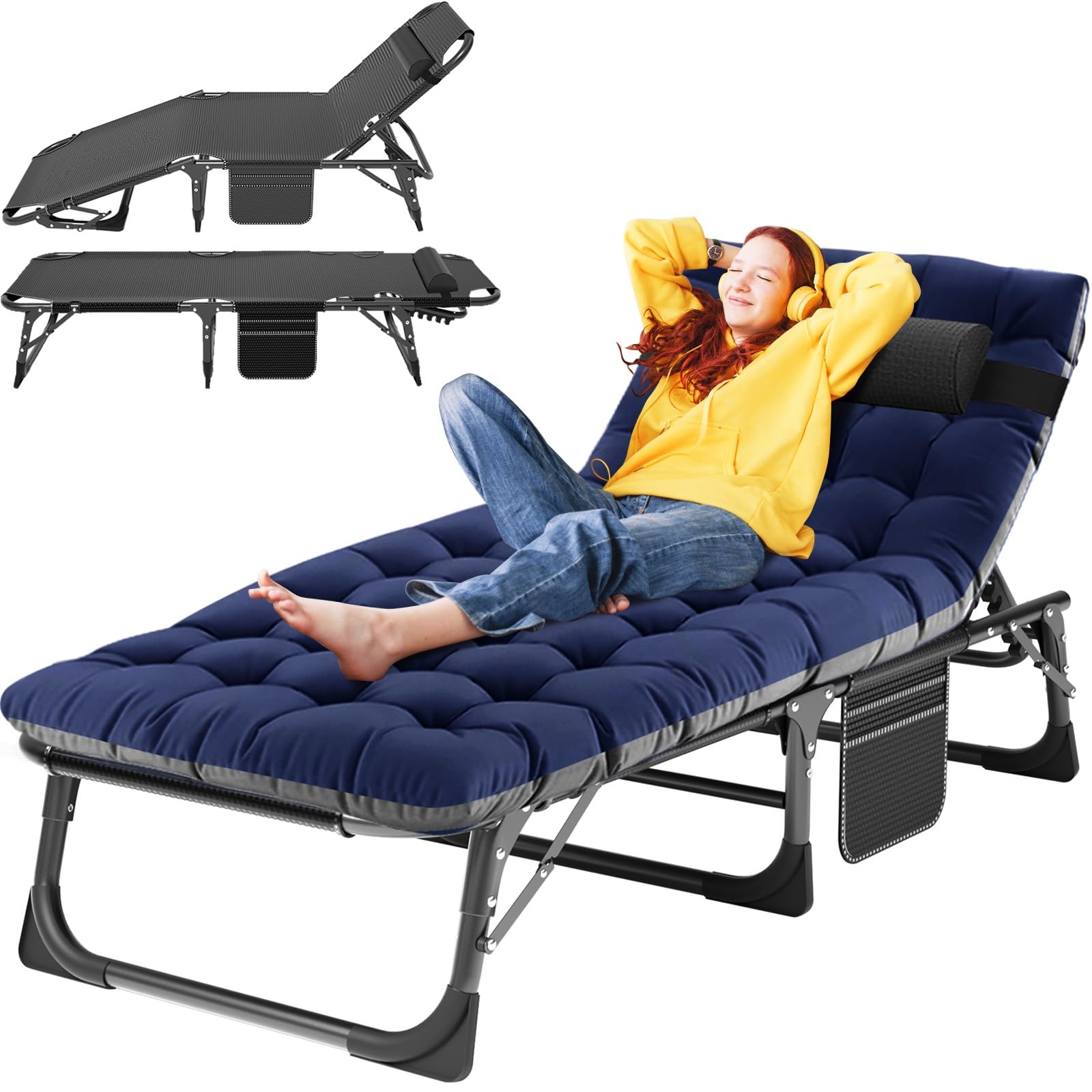 5-Position Reclining Folding Outdoor Chaise Lounge Chair - Portable Patio Sunbathing Chair for Adults, Perfect for Poolside, Beach, Camping, Backyard & Lawn Relaxation | Durable & Comfortable Sun Tanning & Sleeping Cot