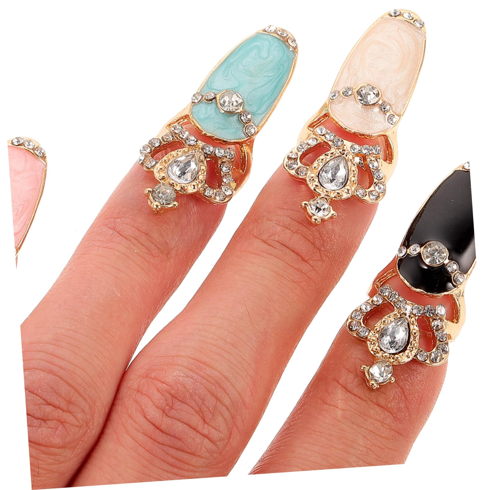 Uonlytech 4pcs Trendy Women's Nail Rings - Elegant Manicure Jewelry Set with Crown & Pointed Design for Nail Art Decor (Perfect for Parties, Weddings & Special Occasions)