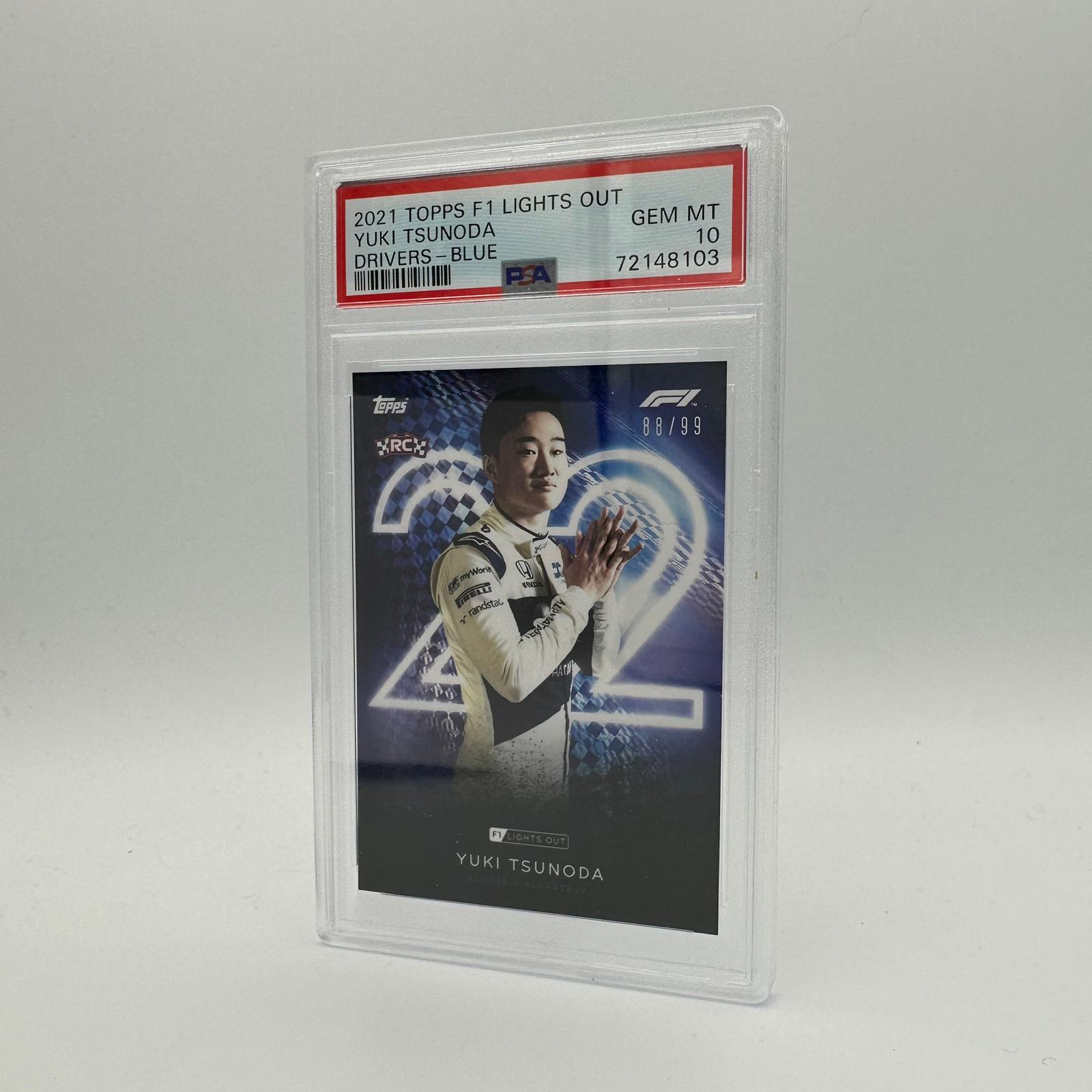 PSA 10 Graded 2021 Topps Chrome Formula 1 Yuki Tsunoda Blue Parallel 88/99 - Rare F1 Racing Card for Collectors & Sports Memorabilia Enthusiasts