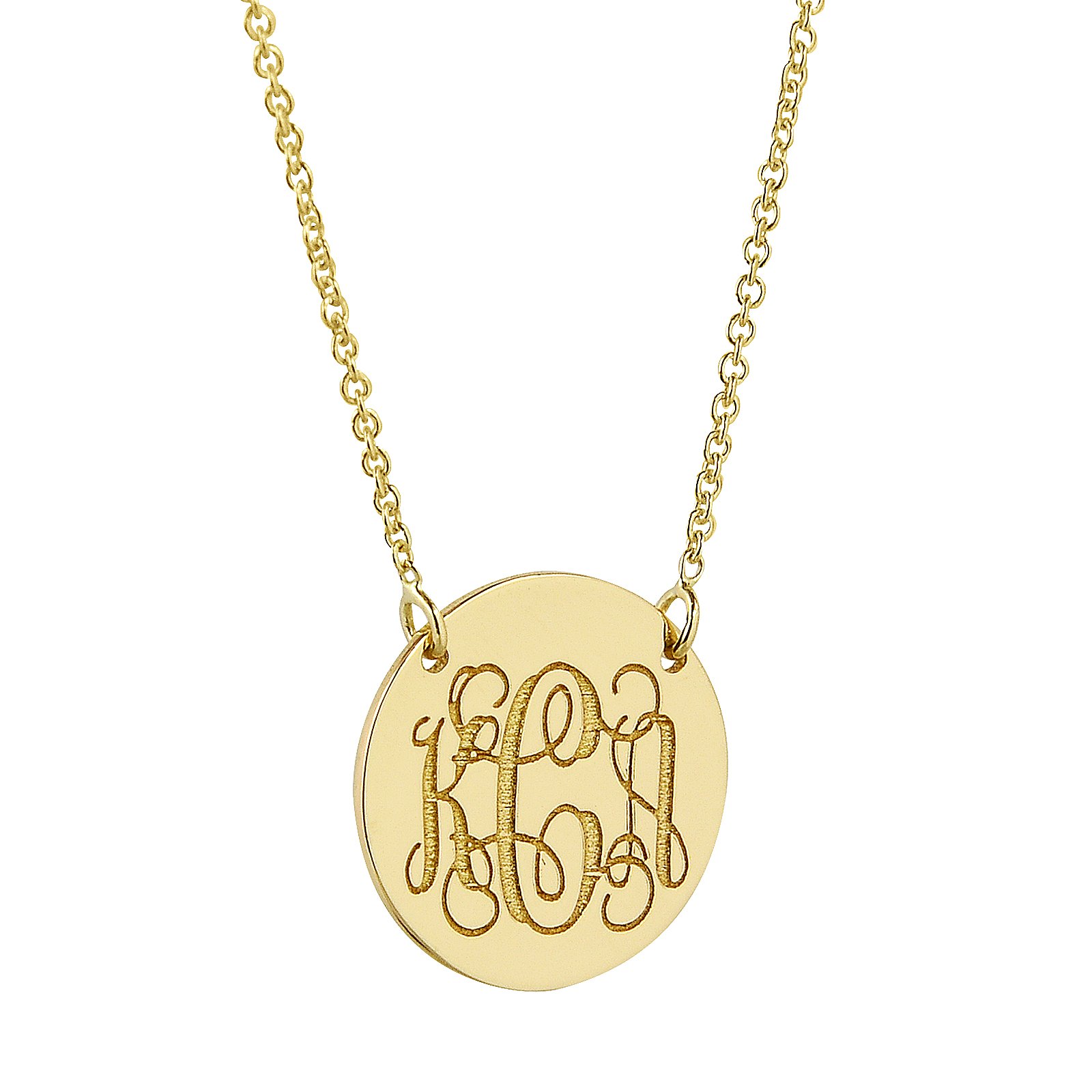3 Initials Monogram Disc Charm Necklace - 14K Gold Dainty 1/2