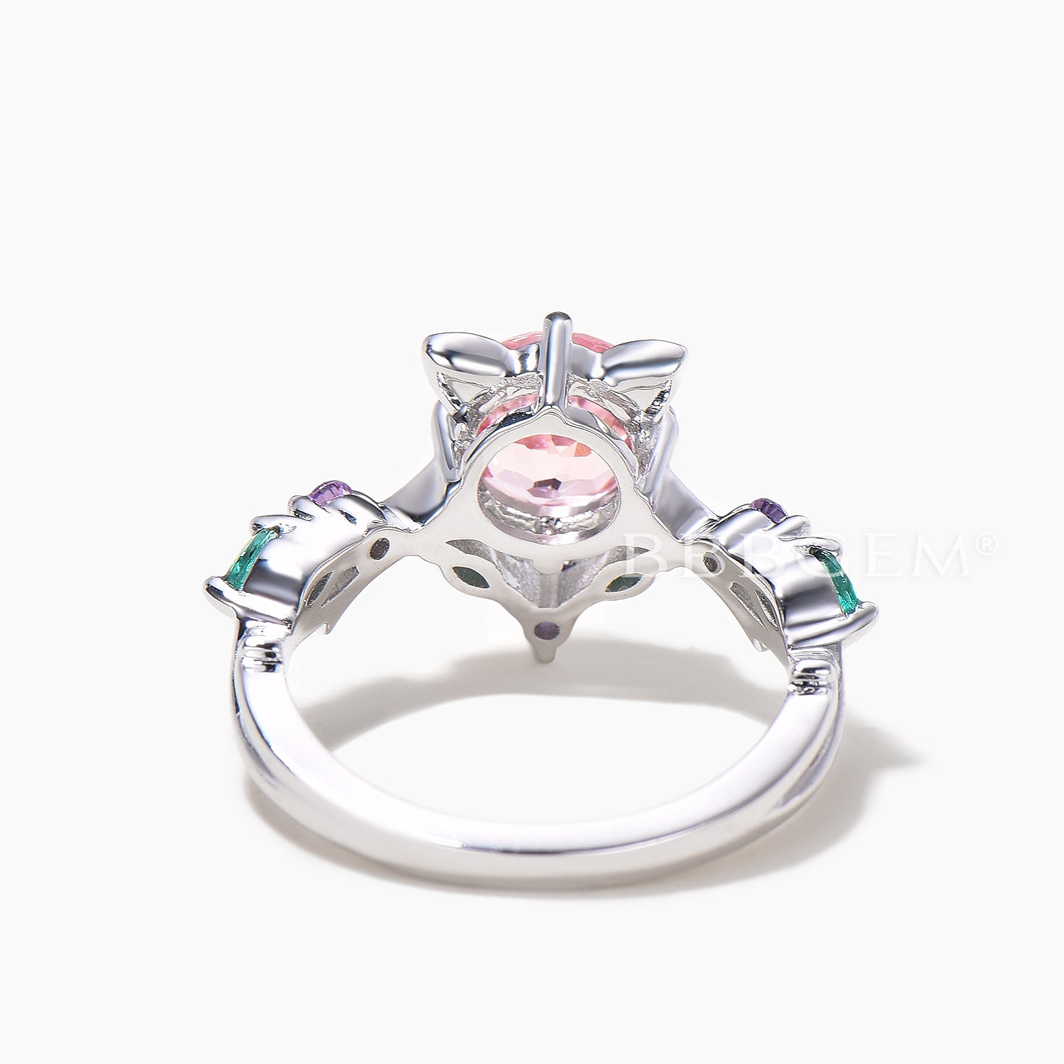 1ct Round Padparadscha Sapphire Ring - Pink Sapphire Cat Design Multi-Stone Ring for Women, Engagement, Wedding, Anniversary Gift (Ideal for Special Occasions & Everyday Elegance)
