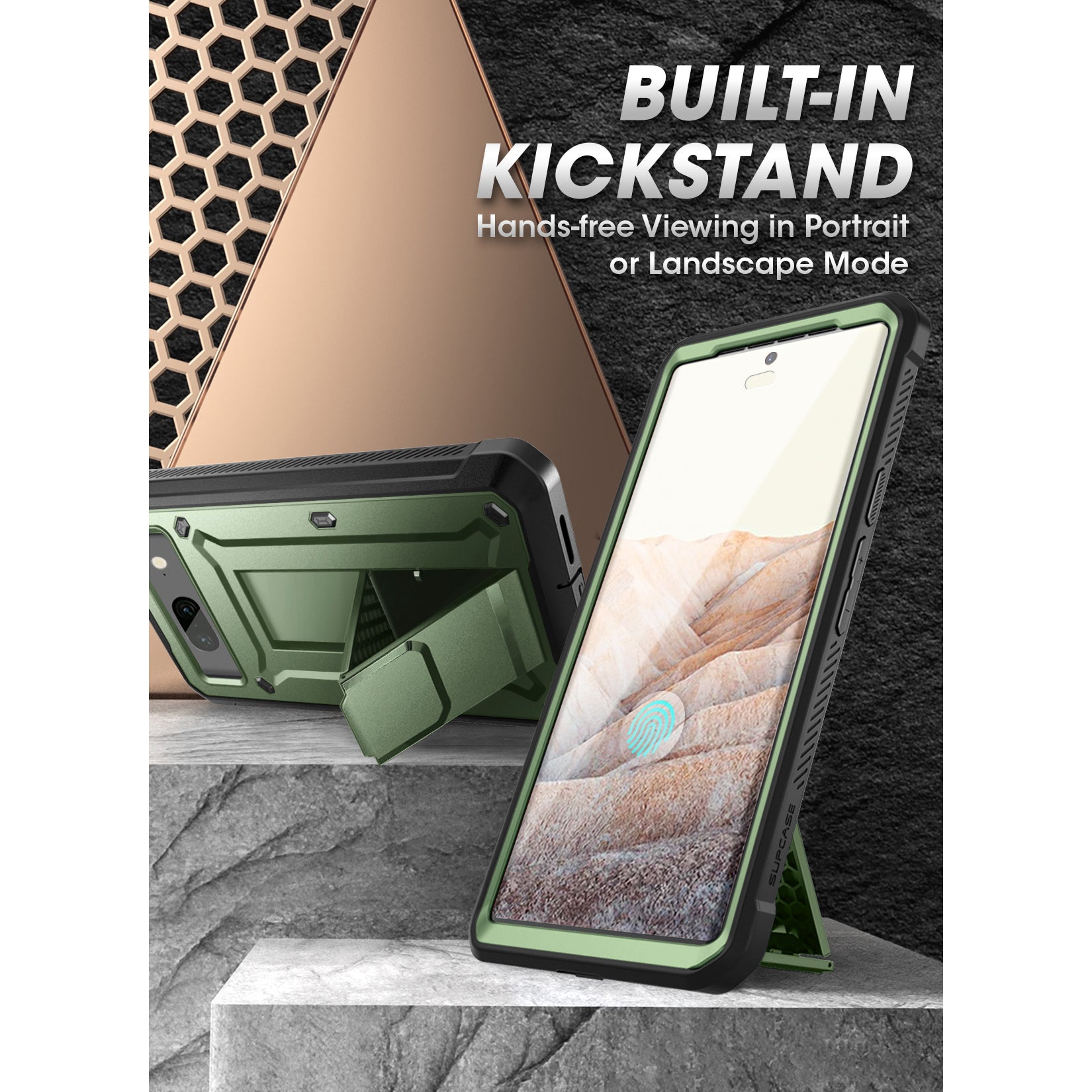 Google Pixel 7 Case - Unicorn Beetle PRO Rugged Holster with Kickstand | Dark Green Protective Cover | Shockproof & Drop Proof | Perfect for Outdoor, Work & Travel