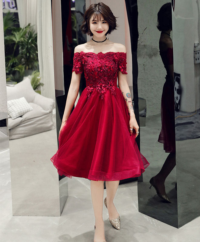 Burgundy Lace Off Shoulder Short Prom Dress for Women - Elegant Homecoming Dress for Party, Formal Events & Special Occasions
