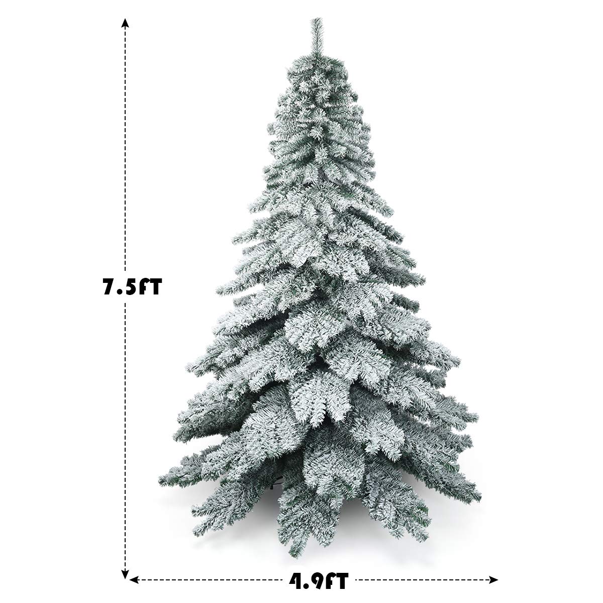 GOFLAME 7.5ft Snow Flocked Artificial Christmas Tree with Metal Stand - Realistic Hinged Fir Tree | 100% PVC Material | Easy Setup for Holiday Decor | Perfect for Living Room, Office & Christmas Party Decorations