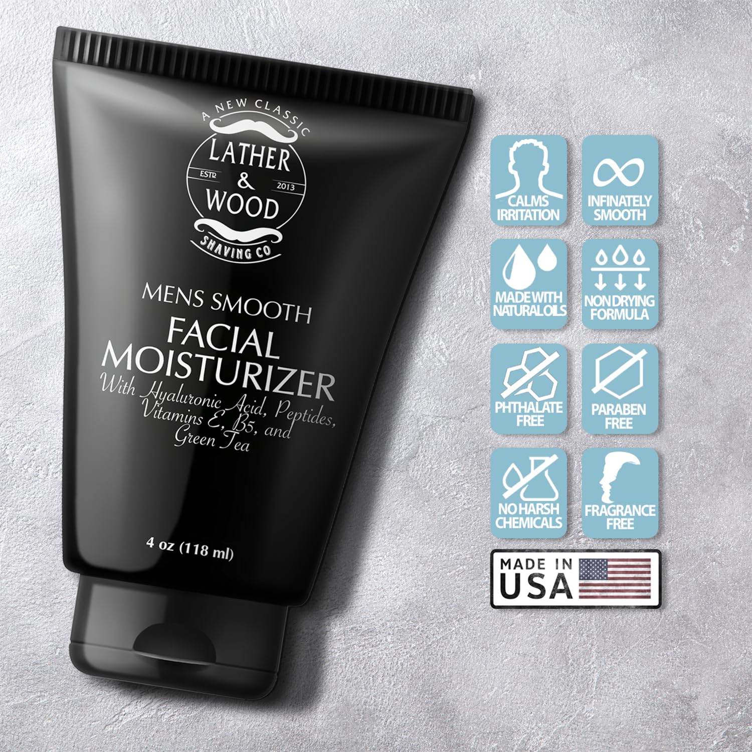 Premium Unscented Face Moisturizer for Men - Lather & Wood 4oz Fragrance-Free Facial Cream | Hydrating Daily Skincare for Dry & Sensitive Skin | Perfect for Shaving Routine & Post-Workout Care