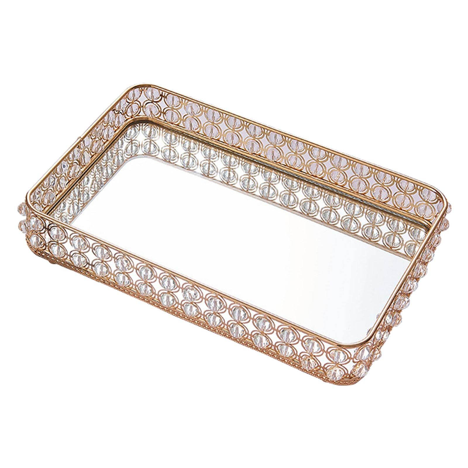 Bothyi Large Crystal Makeup Organizer Tray with Mirror - 11.8