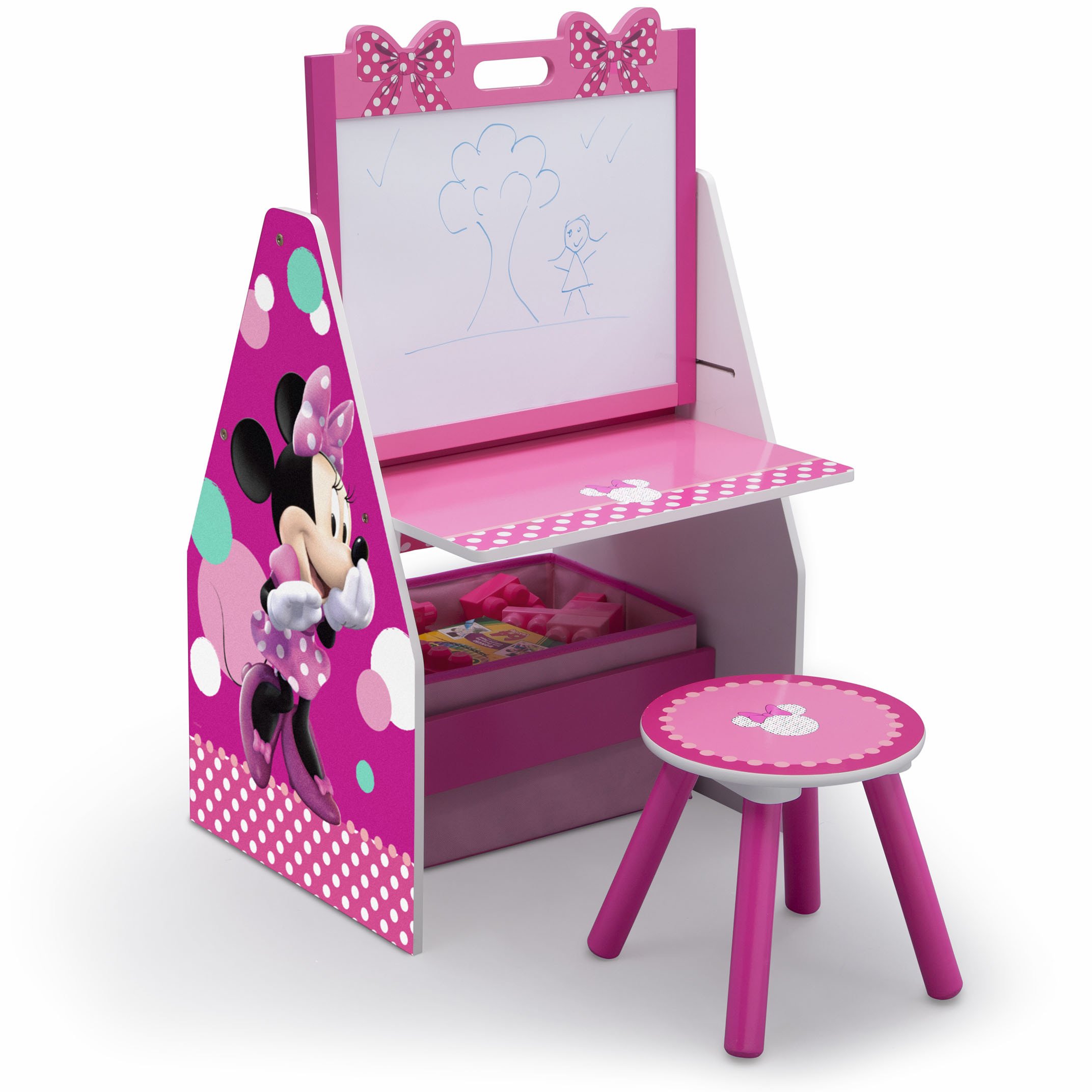 Delta Children Kids Easel and Play Station - Adjustable Art & Crafts Table with Storage Bin, Disney Minnie Mouse Design - Perfect for Toddler Drawing, Painting & Learning Activities at Home or Preschool