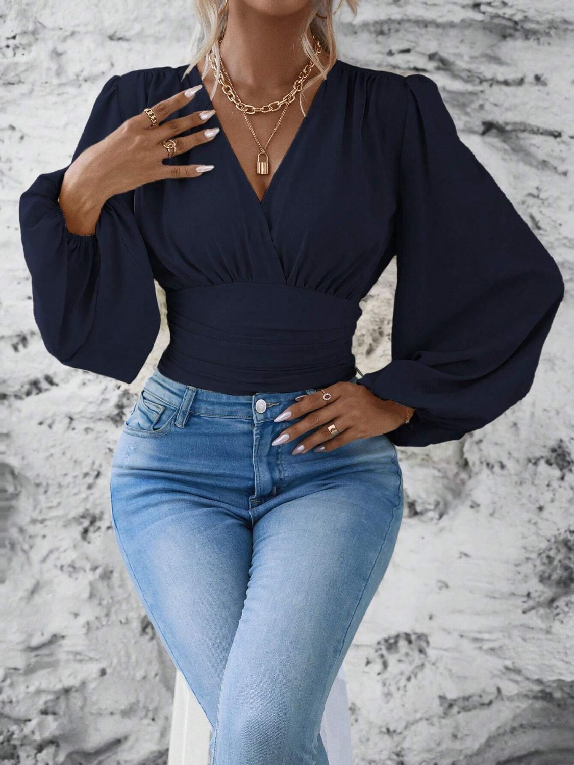 Stylish Synched Waist Balloon Sleeve Resort Top for Women - Flowy Summer Blouse for Beach Vacation & Tropical Getaways