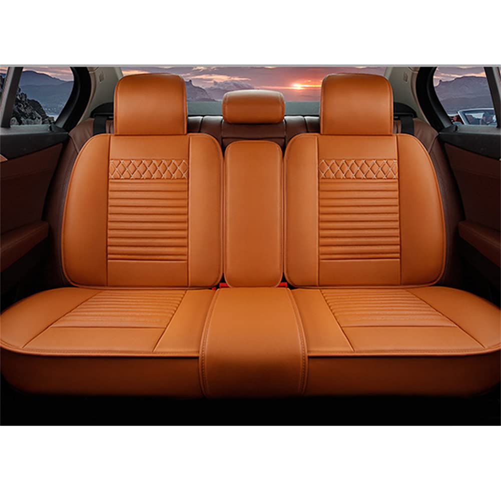 Premium Genuine Leather Car Seat Covers for VW Golf MK6 - Waterproof, Scratch-Resistant, Non-Slip Seat Protectors with Airbag Compatibility (Full Set, Orange) - Perfect for Daily Commuting, Road Trips & Luxury Car Interior Protection