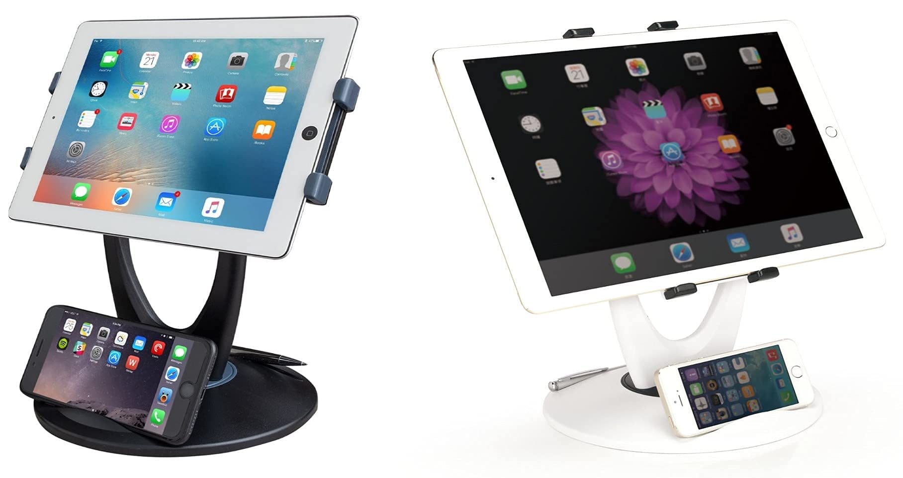 Max Smart Swivel iPad Tablet Stand - Adjustable 360° Rotating Holder for iPad Pro/Air/Mini, Compatible with iPhone & Android Tablets (Black & White Set) - Perfect for Home Office, Kitchen, Bedroom & Travel Use