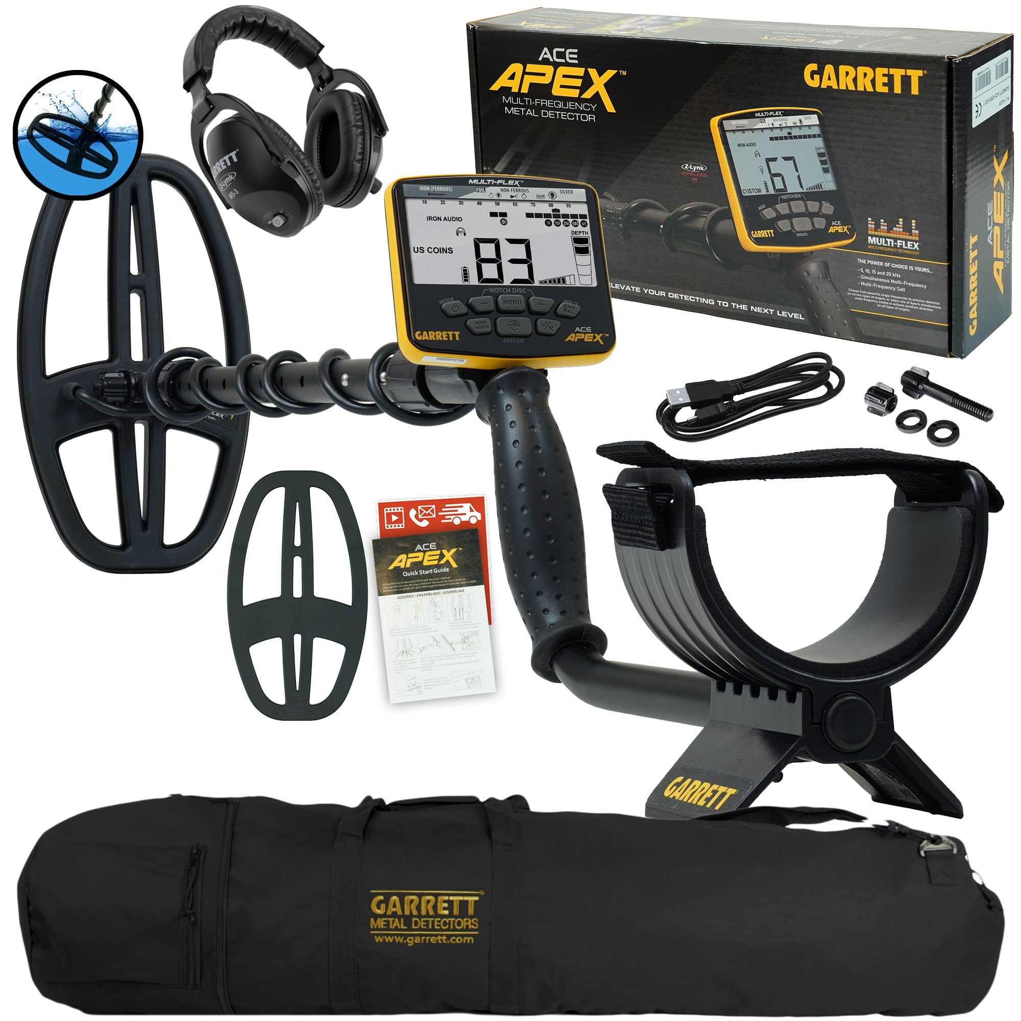 Garrett ACE APEX Metal Detector with Wireless Headphones & Coil Cover - Waterproof Metal Detecting Kit for Treasure Hunting, Beach & Gold Prospecting - Includes Carry Bag & Accessories